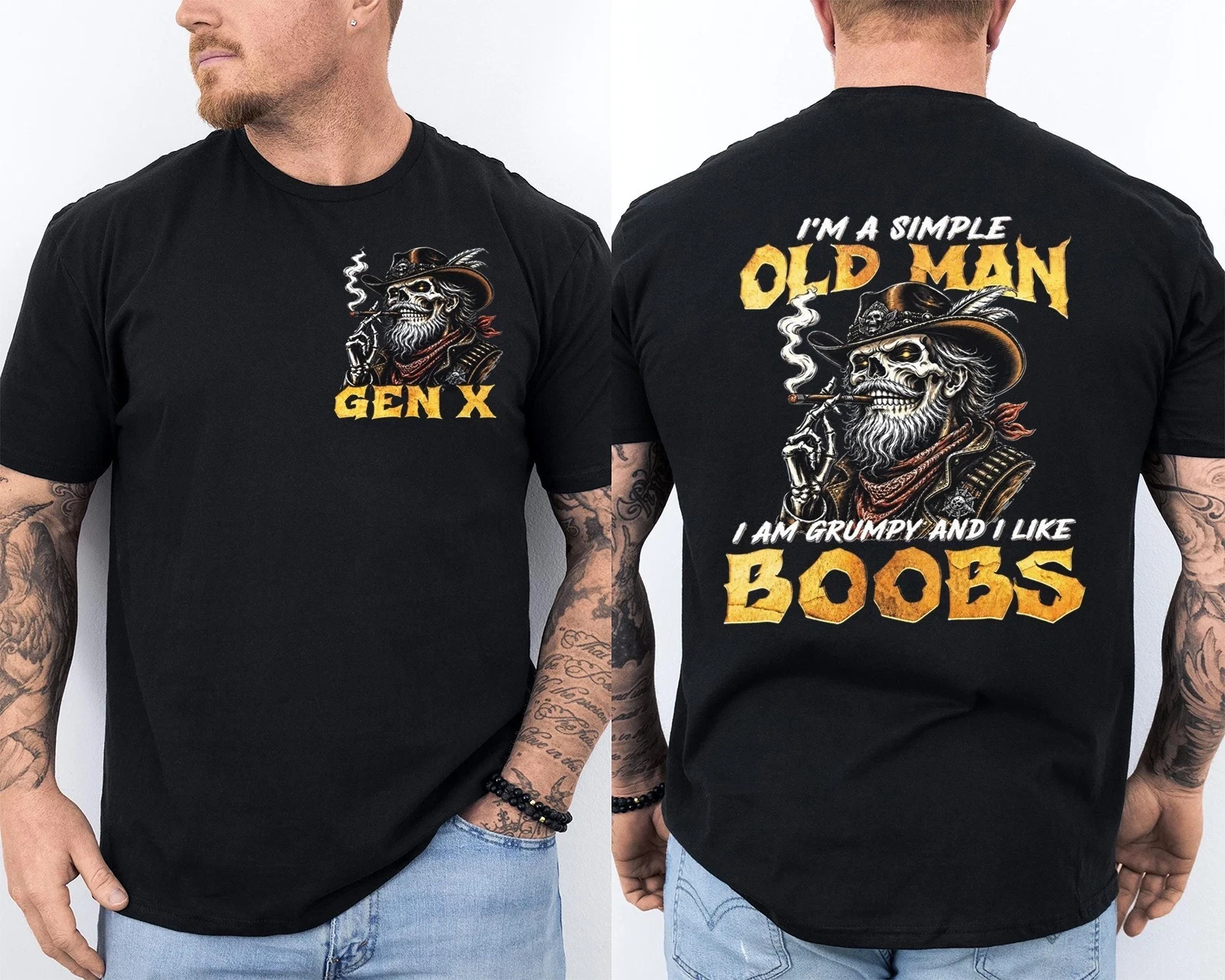 Gen X I’m A Simple Old Man I Am Grumpy and I Like Boobs Front & Back T-Shirt