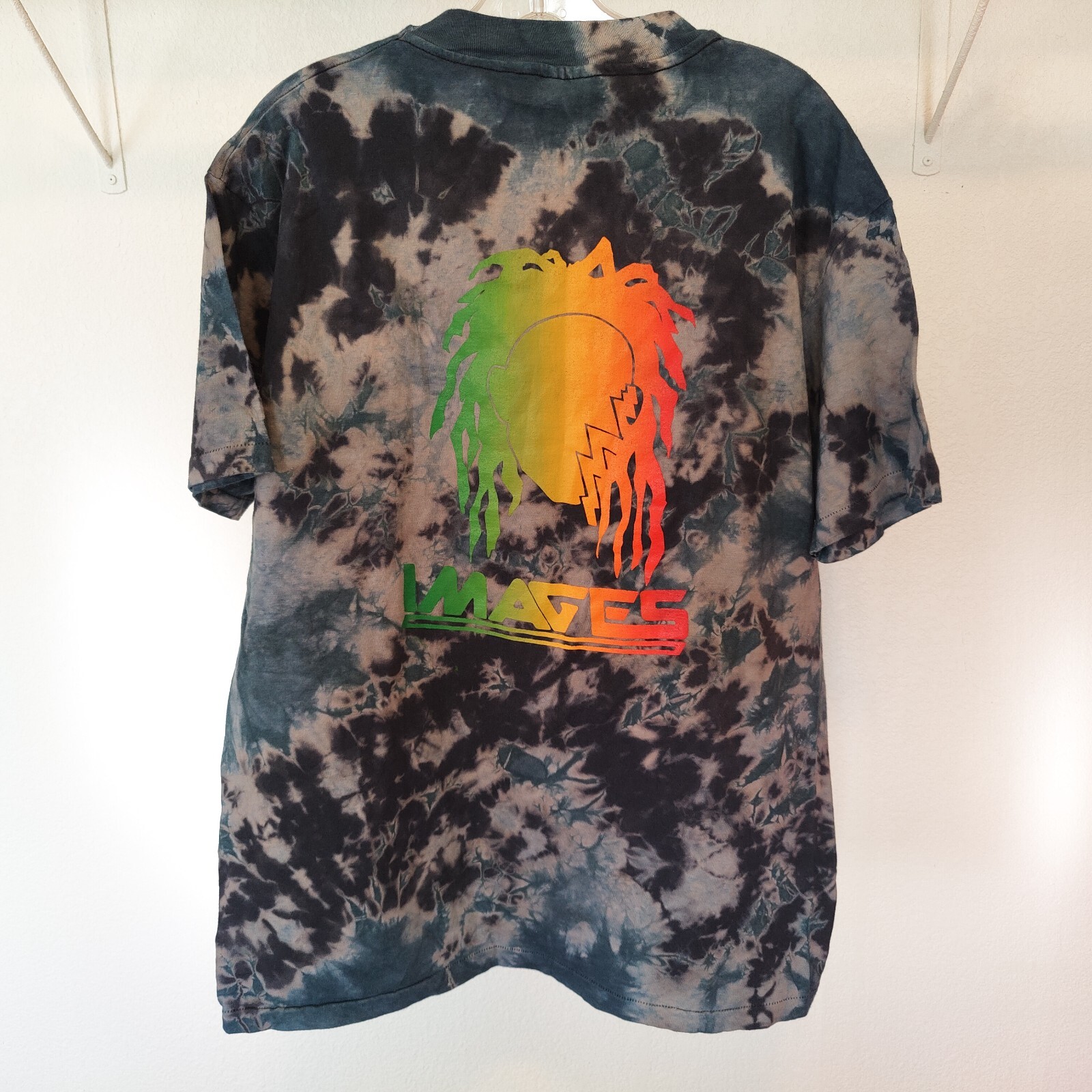 “IMAGES” 80s tie-dye rasta wear jamaica shirt paper thin deadstock crumple style