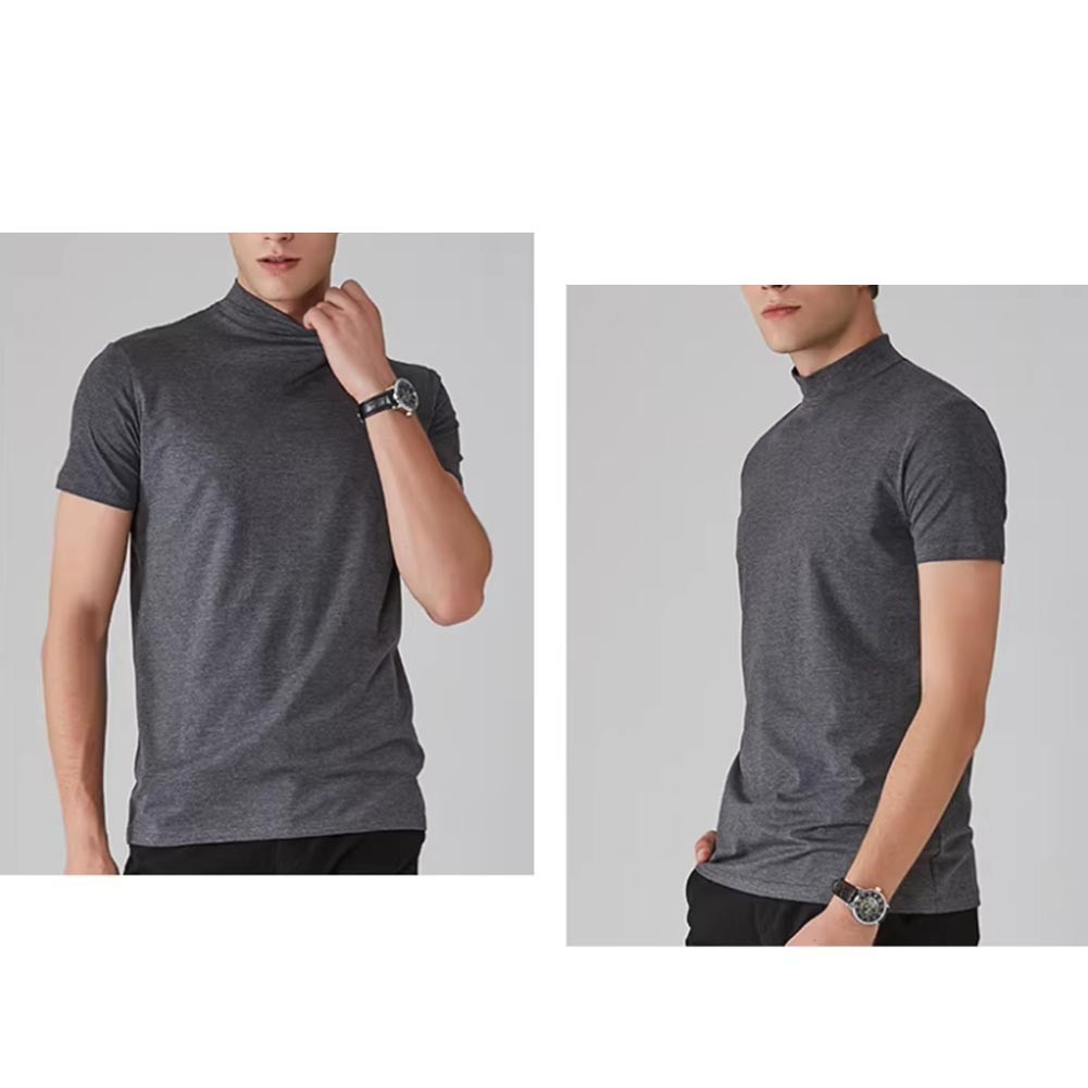 Men’s Regular Fit Short Sleeve T Shirt Half High Collar Solid Color Casual
