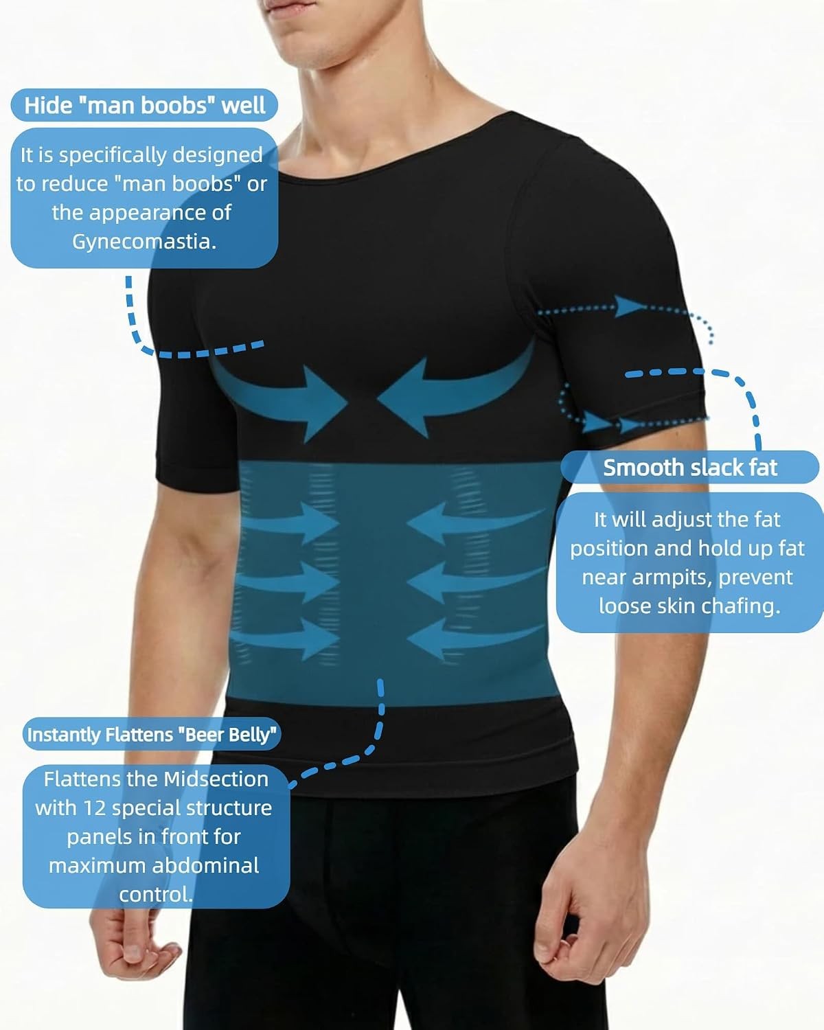 Mens Compression Shirt Posture Corrector Slimming Body Shaper Workout Vest Abs