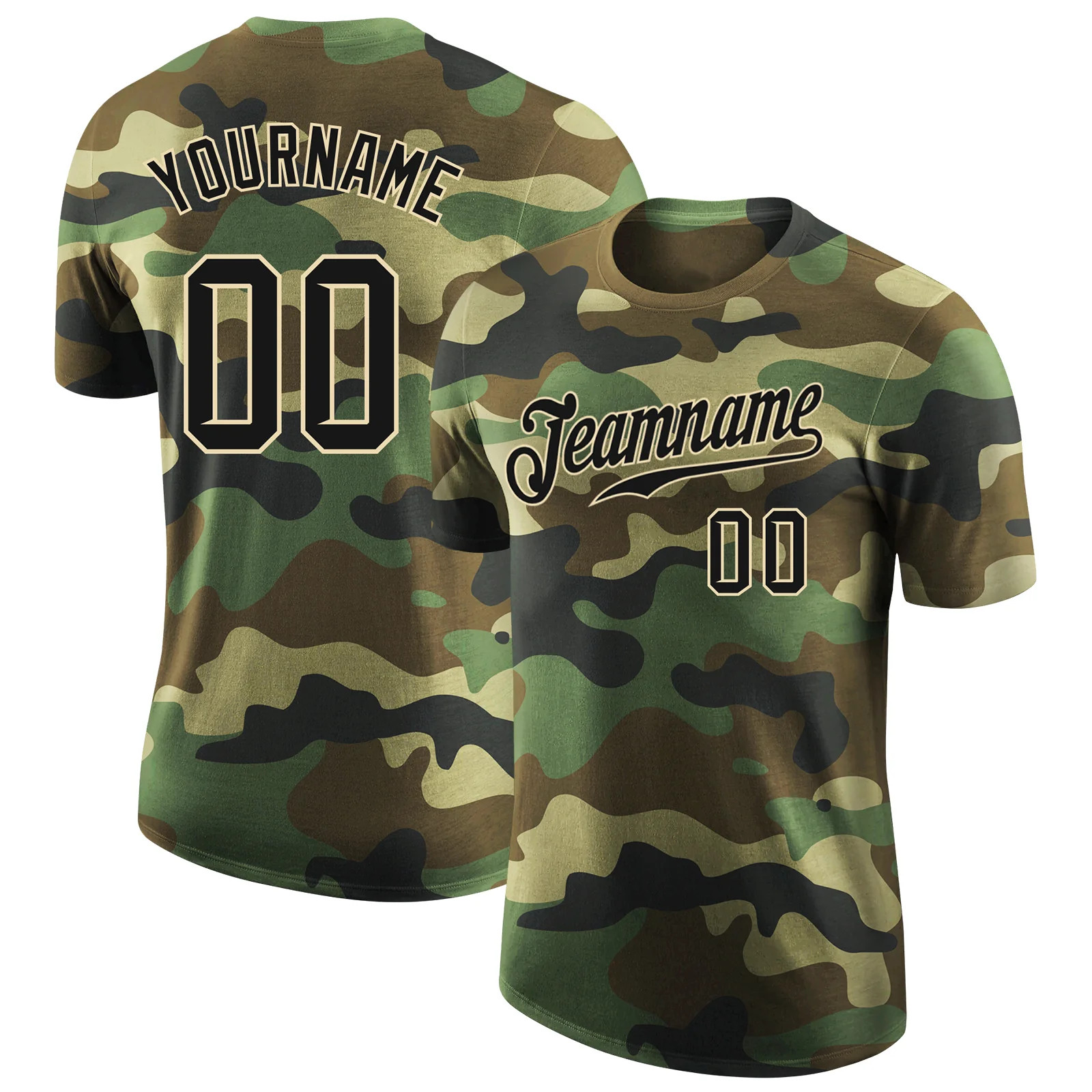 Custom Camo Black Cream Performance T-Shirt Personalized Veteran Gift for Men