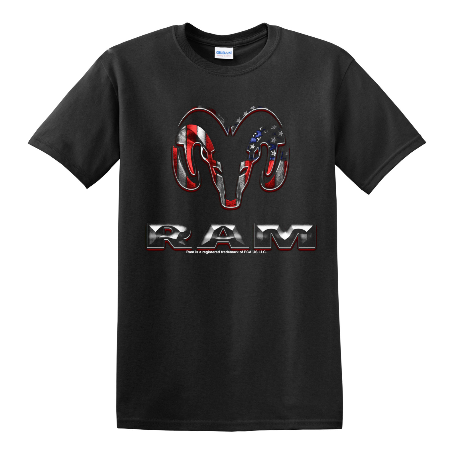 Dodge RAM Head USA Flag Patriotic Graphic Cotton T-Shirt Black Official Licensed
