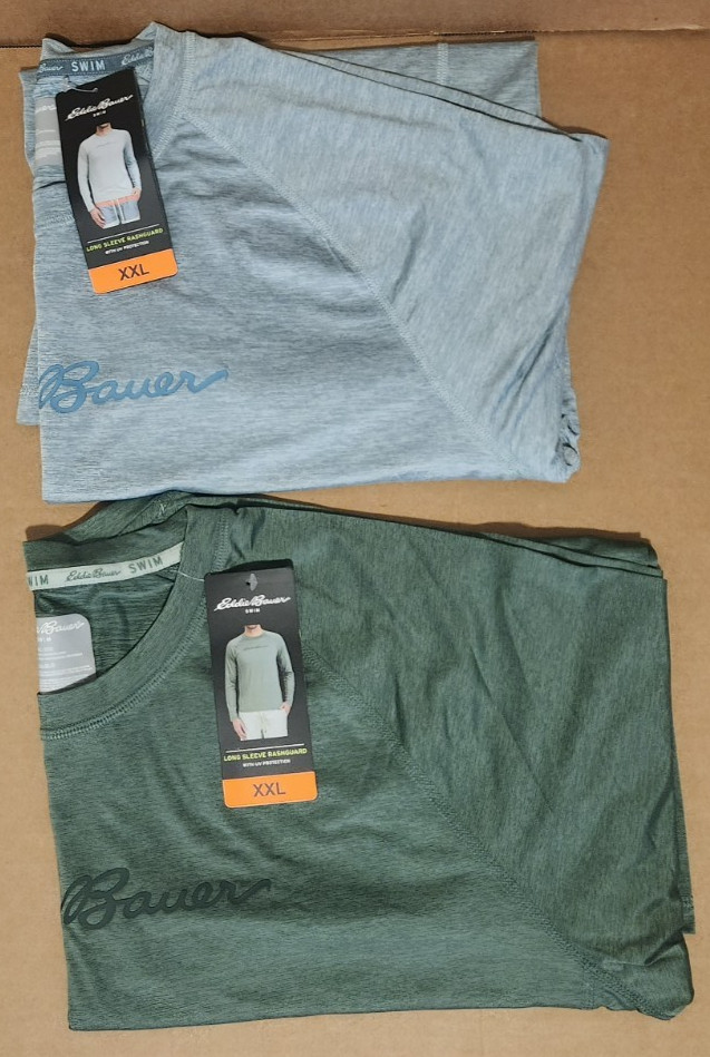 2 EDDIE BAUER SWIM long sleeve RASHGUARD shirts, XXL, NEW WITH TAGS