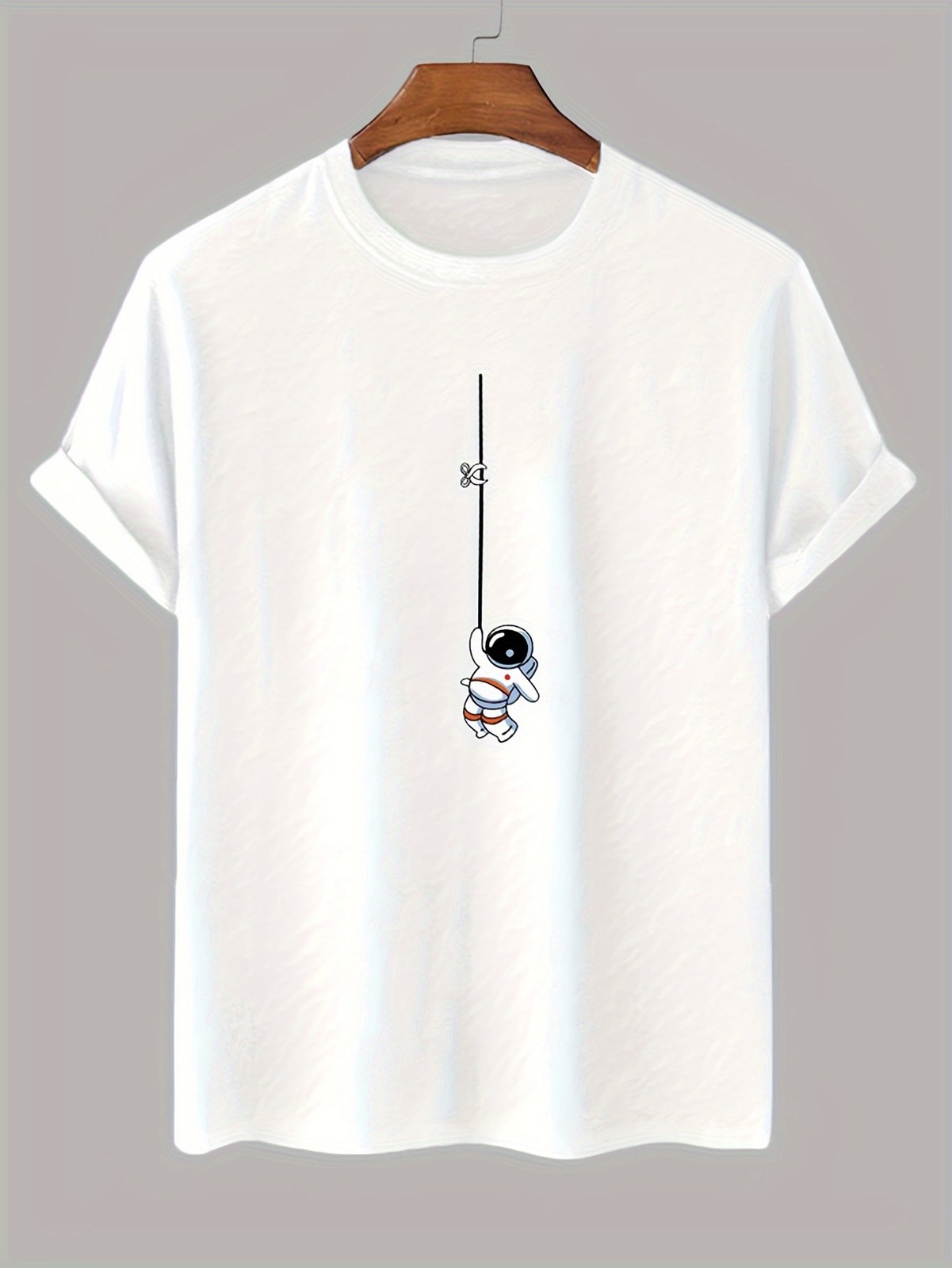 Astronaut Print Short Sleeve Crew Neck Tee, Casual Shirt for Outdoor Adventures