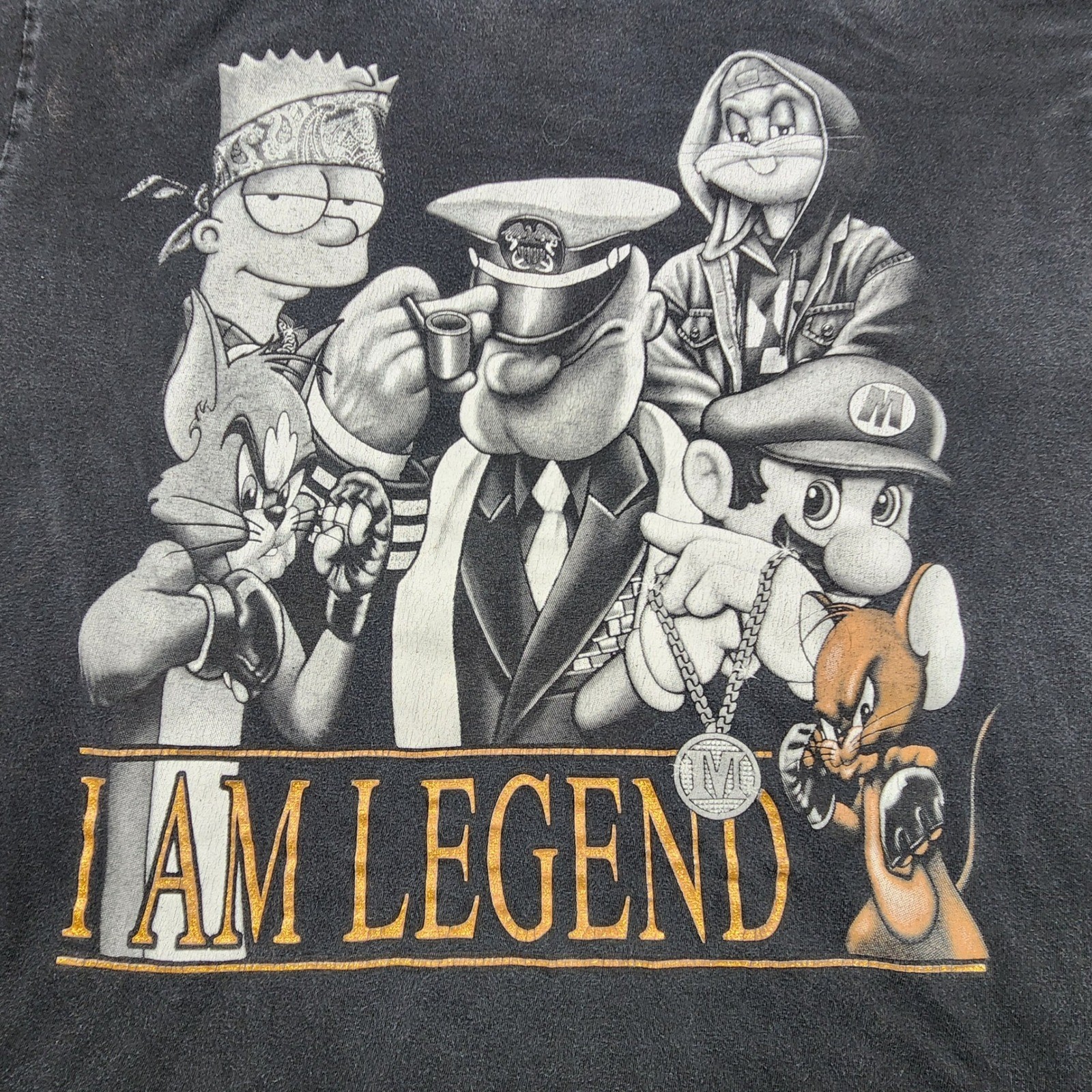 I Am Legend Cartoon Character Mashup Graphic Print XXL Black T Shirt