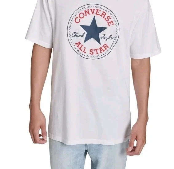 New! Converse Men’s Blue Logo Tee Relaxed Fit Printed Graphics White Size Medium
