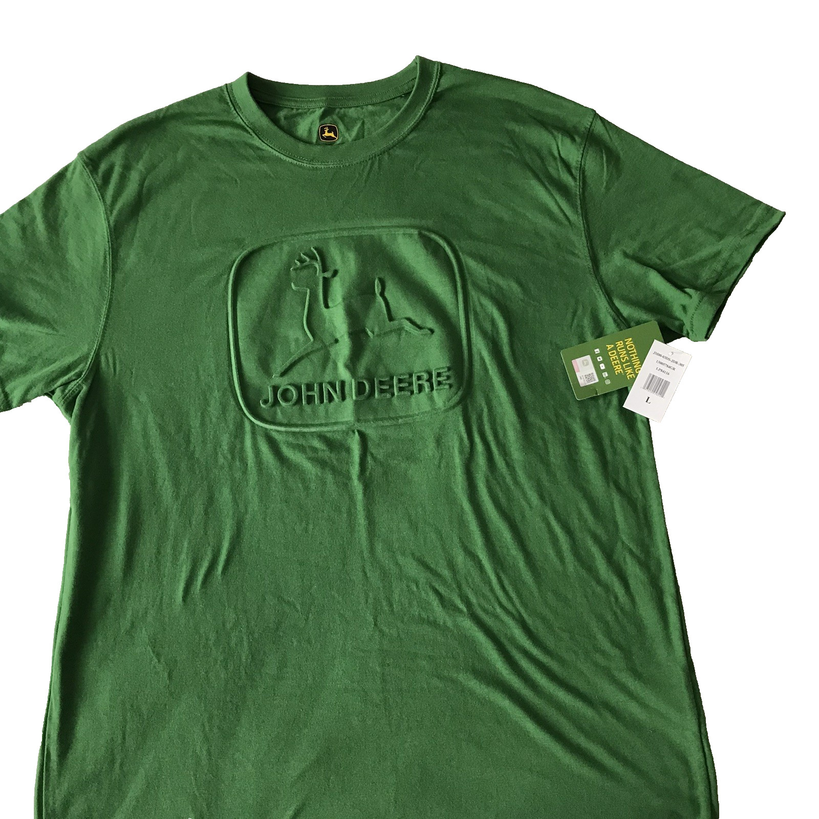 John Deere T-Shirt Men’s Large Green Retro Vtg Embossed Raised Logo #LP84116 NEW
