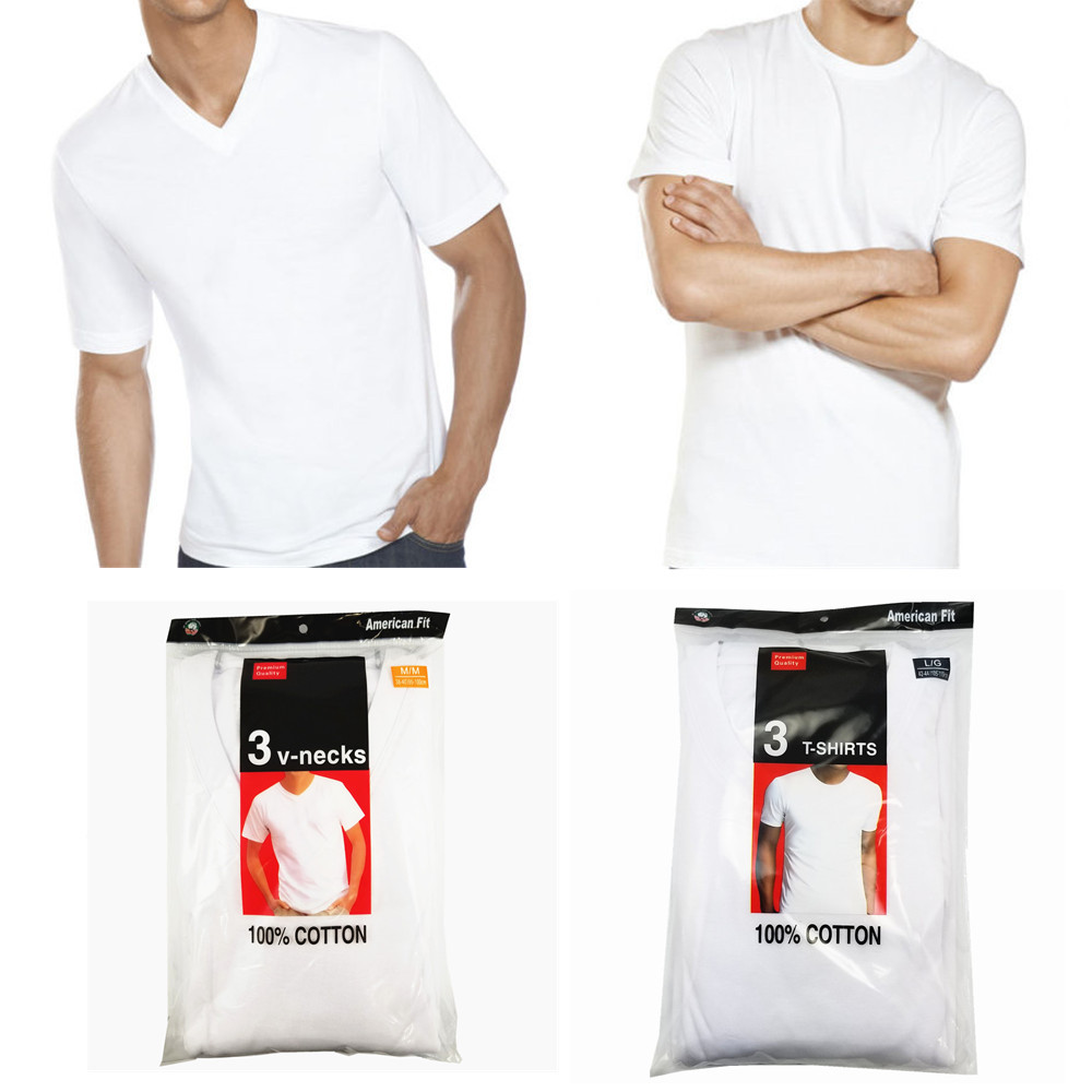 3-6 Pack For Mens 100% Cotton Crew& V-Neck Tagless T-Shirt Undershirt White S-XL