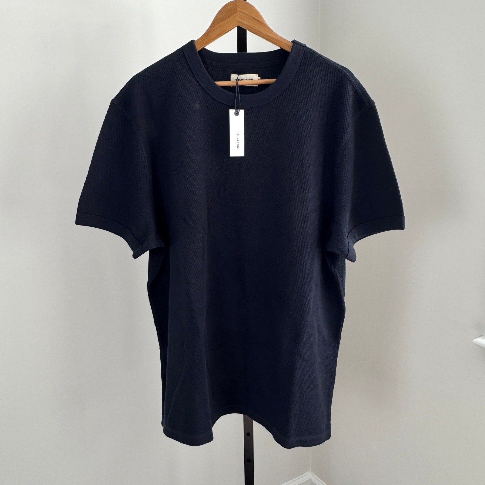 Taylor Stitch Organic Cotton Dark Navy Short Sleeve Waffle Knit Shirt 46 NEW Tee