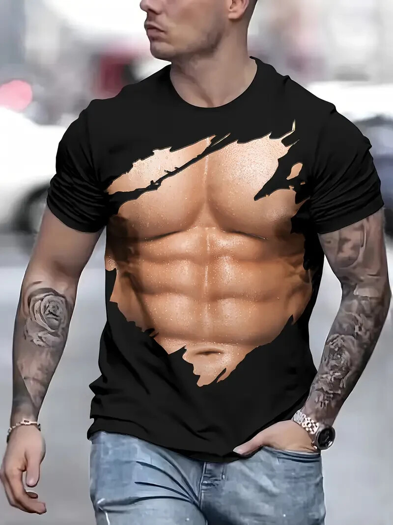 Men’S Casual Crew Neck T-Shirt, Polyester Knit Fabric with Slight Stretch