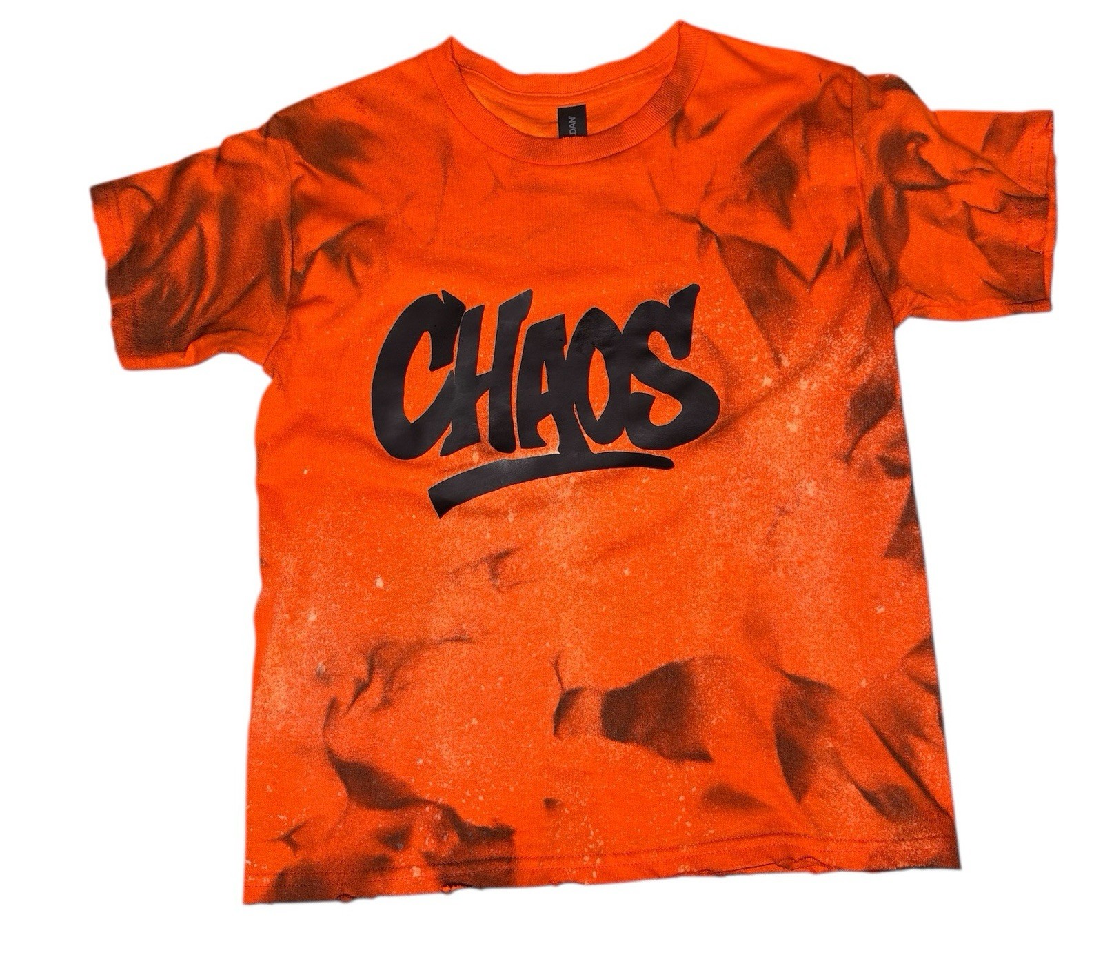 Custom Orange CHAOS Graphic Tee Handmade Spray Effect Shirt Streetwear