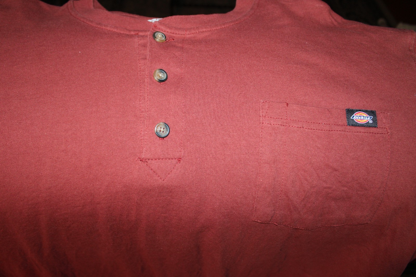 Mens Dickies 2 XL 100% Cotton Burgundy Henley T Shirt Long Sleeve With Pocket
