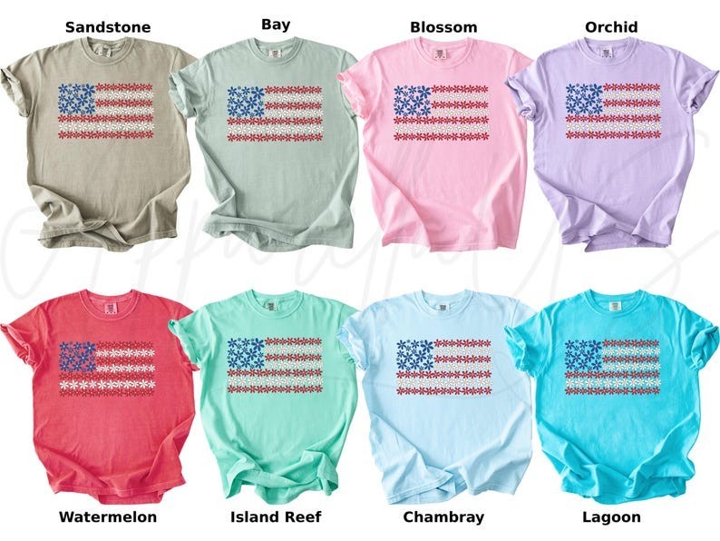 Comfort Colors Floral American Flag Shirt, 4th of July Shirt, Independence Day