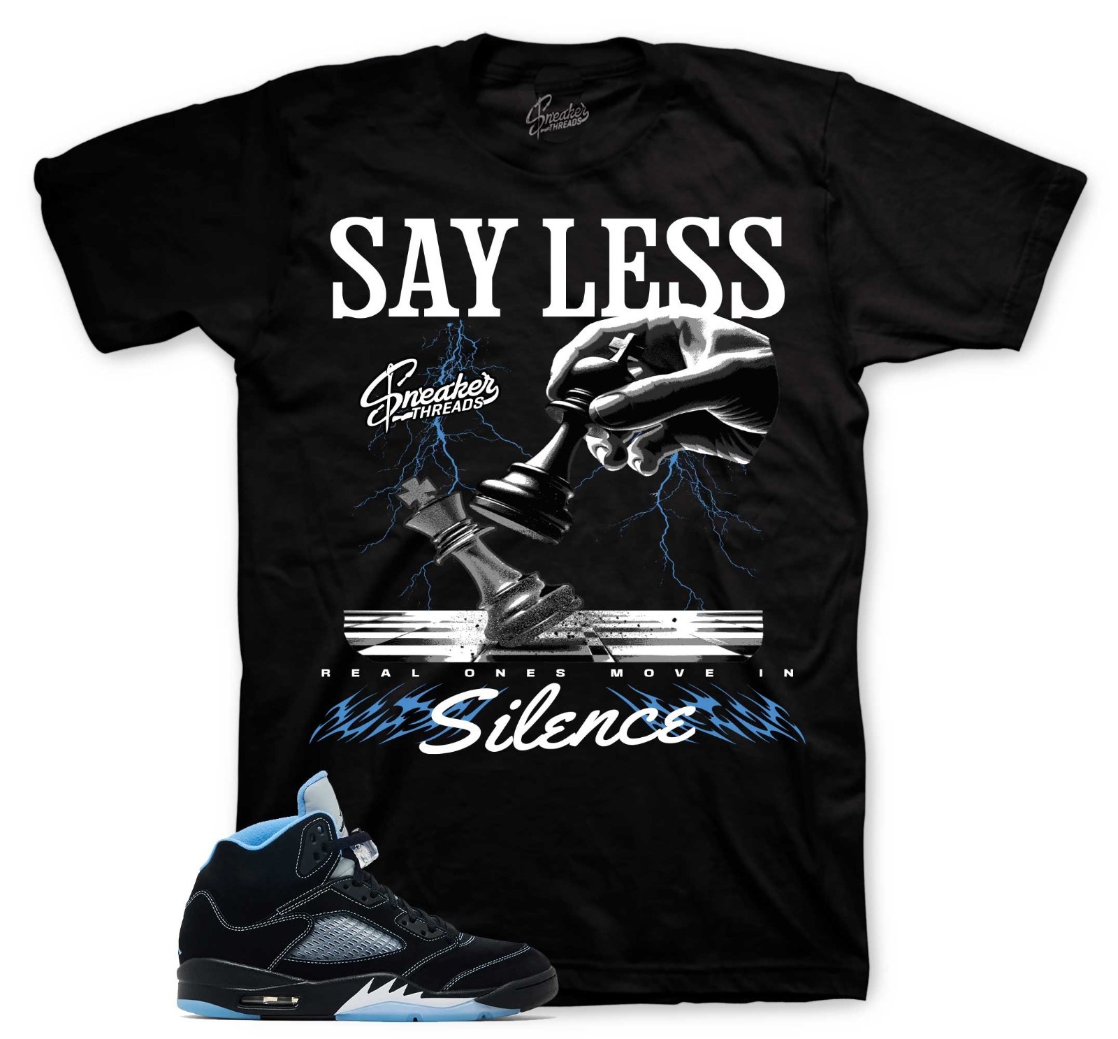 T-Shirt To Match Jordan 5 Black University Blue Carolina – Say Less Tee