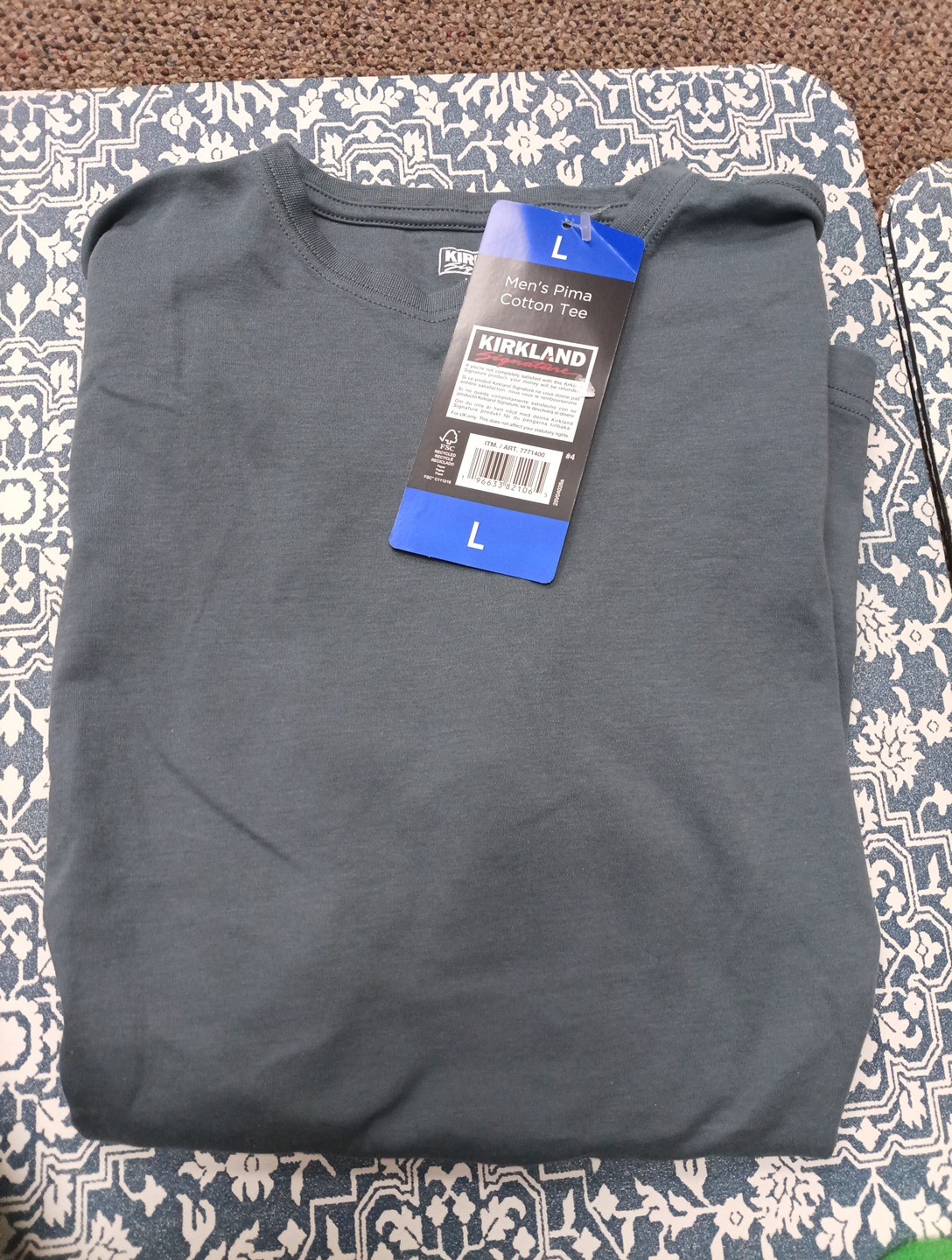 Kirkland Signature Men’s Pima Cotton Slub Tee, Gray, Size L