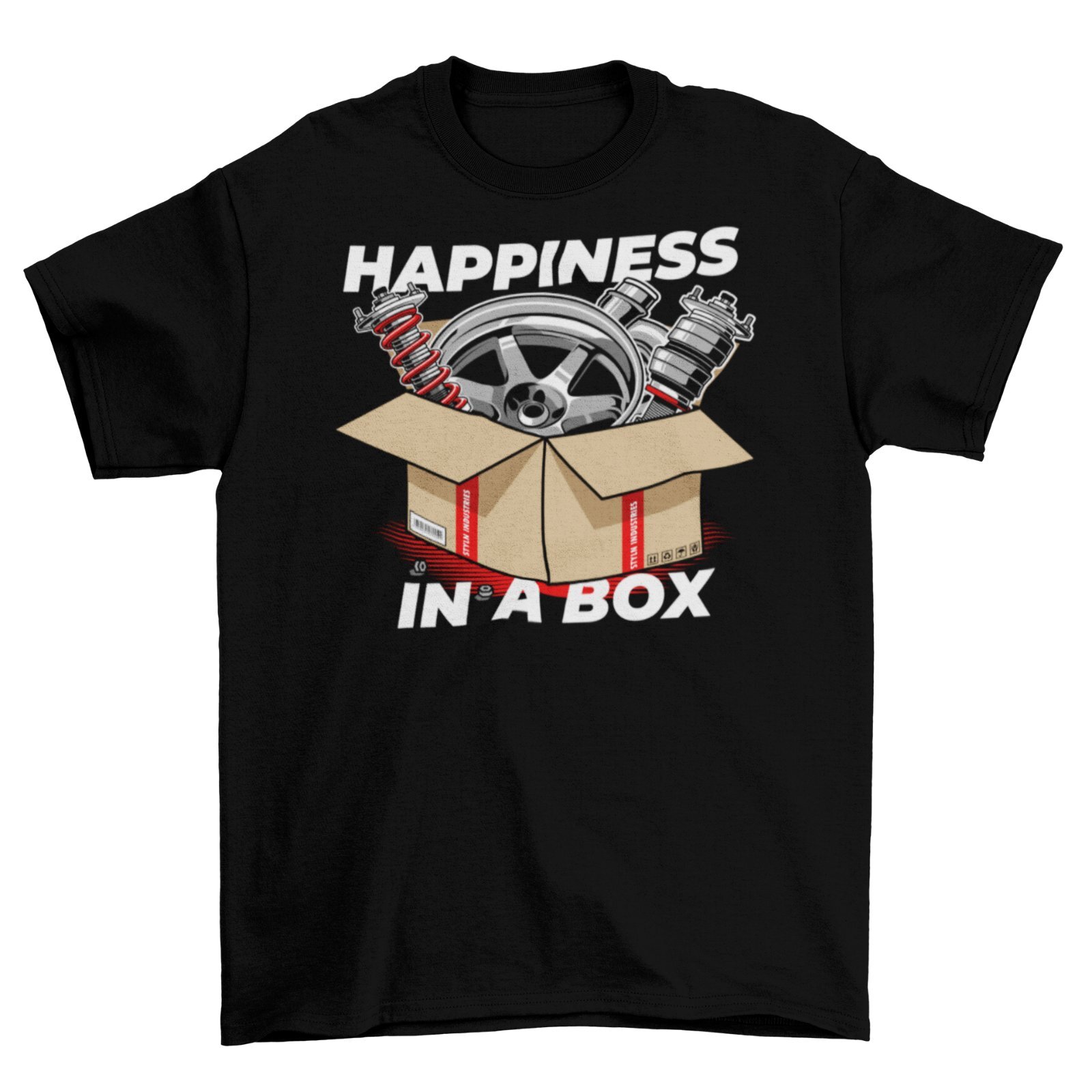CAR PARTS BOX HAPPINESS T-Shirt Black S-3XL JDM Boost Mechanic Turbo Race