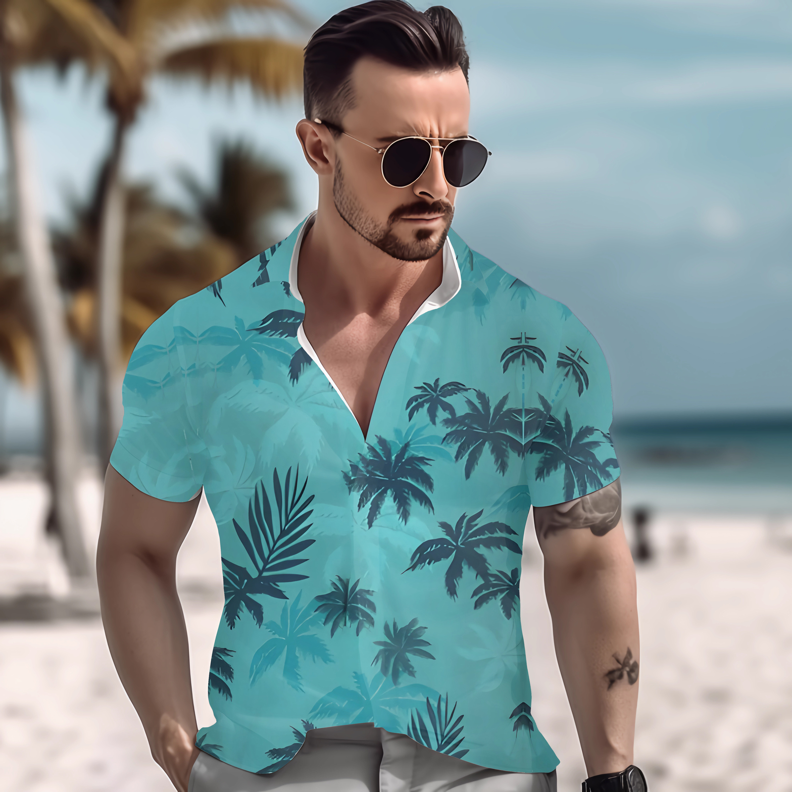 Men Hawaiian Shirt Casual Short Sleeve Cruise Tee Tank Tops Beach Holiday Party