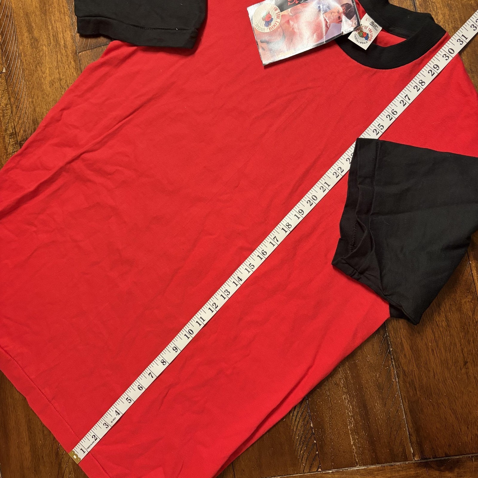 Vintage Fruit Of The Loom Shirt Mens Large Red Black Colorblock Tee Made USA 90s
