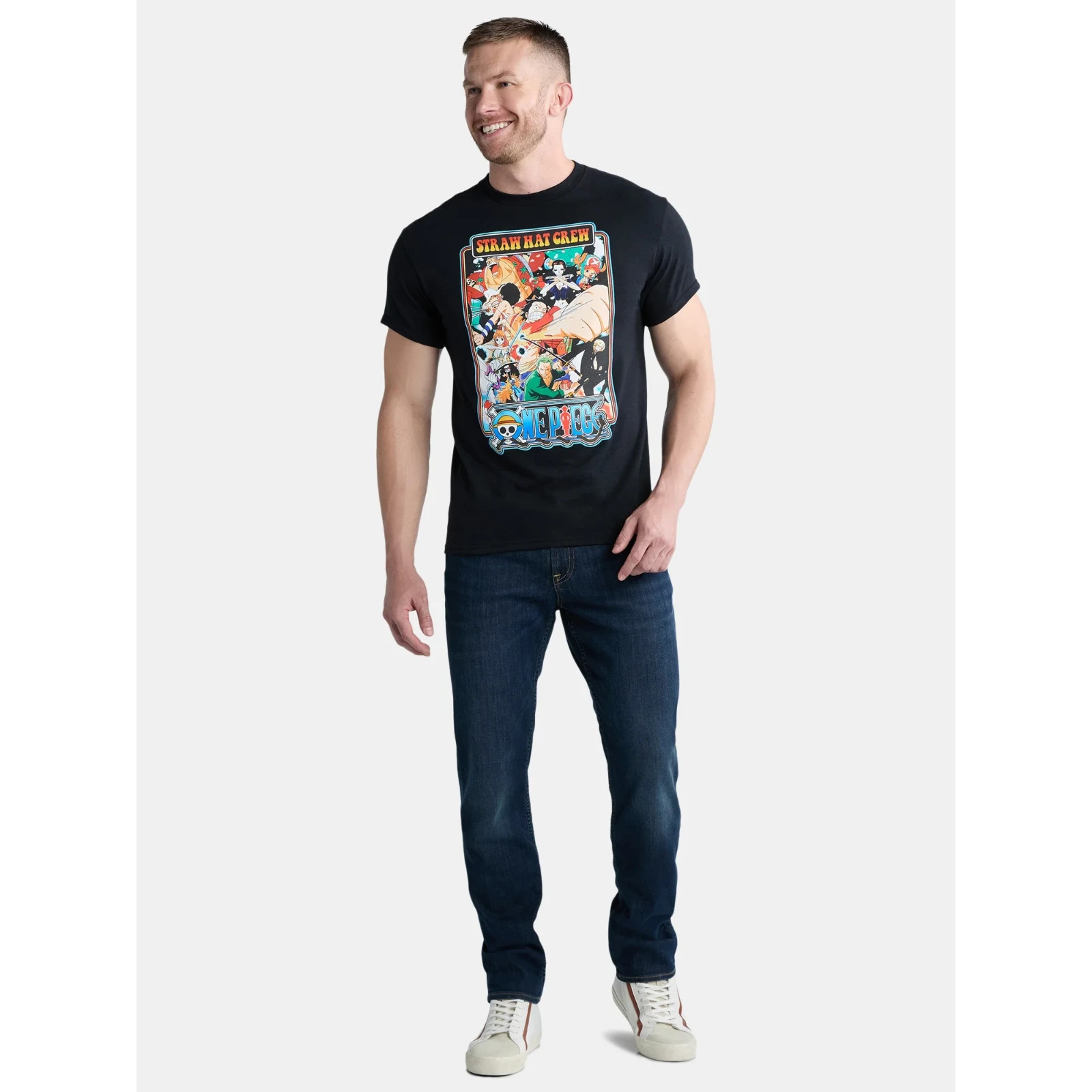 Mens One Piece Straw Hat Crew Short Sleeve T Shirt Black Anime XXX-Large 3X 3XL