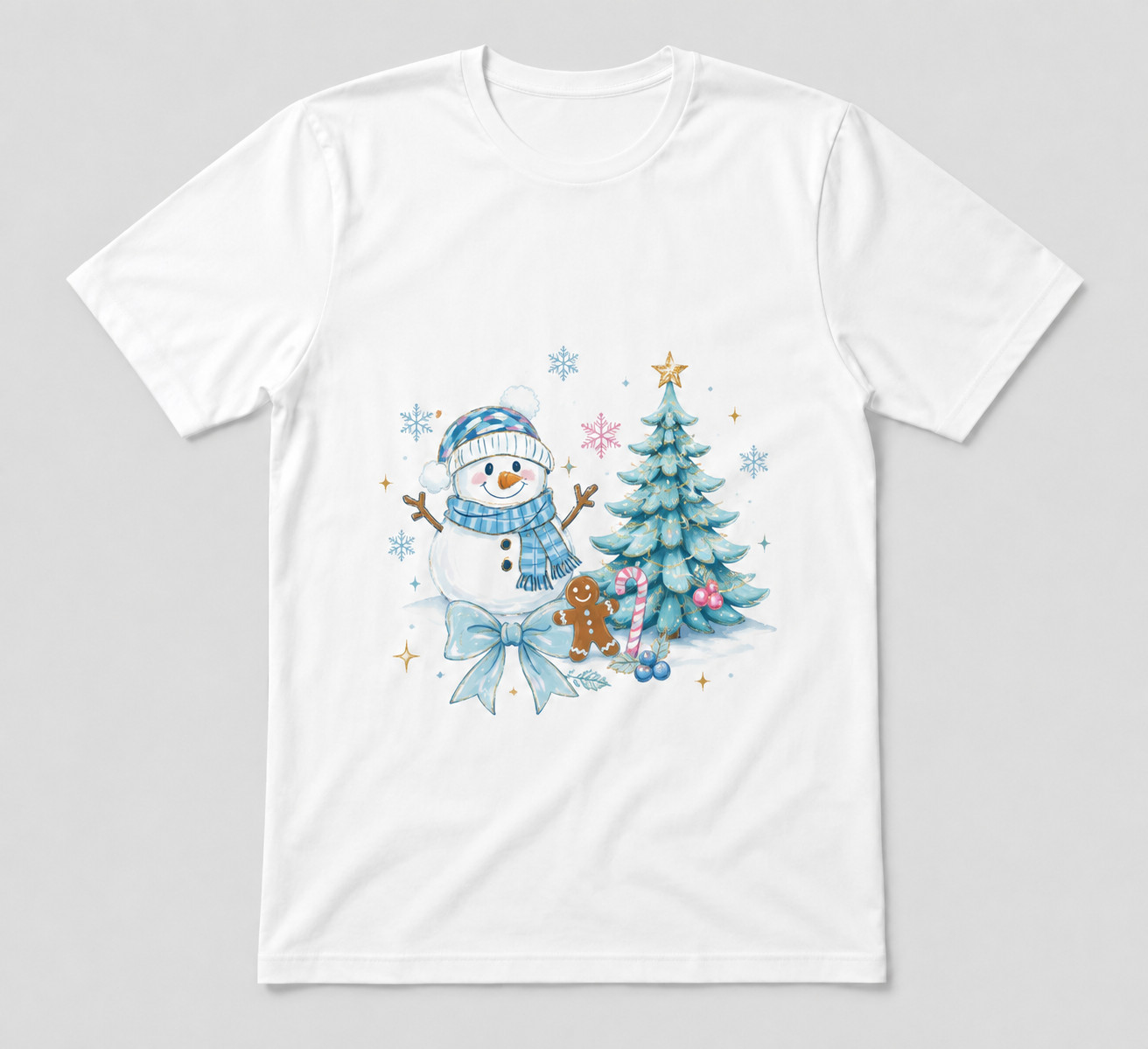 Blue Brushstroke Snowman Winter Christmas Tree Gift Unisex White T-shirt