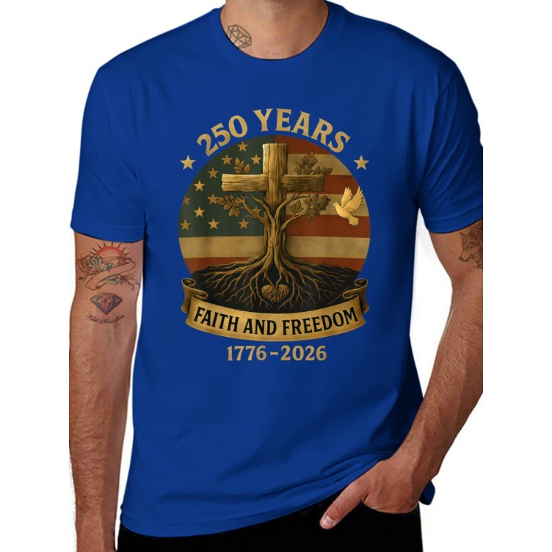 Flag Cross Tree 250 Years Faith Freedom Unisex T-Shirt