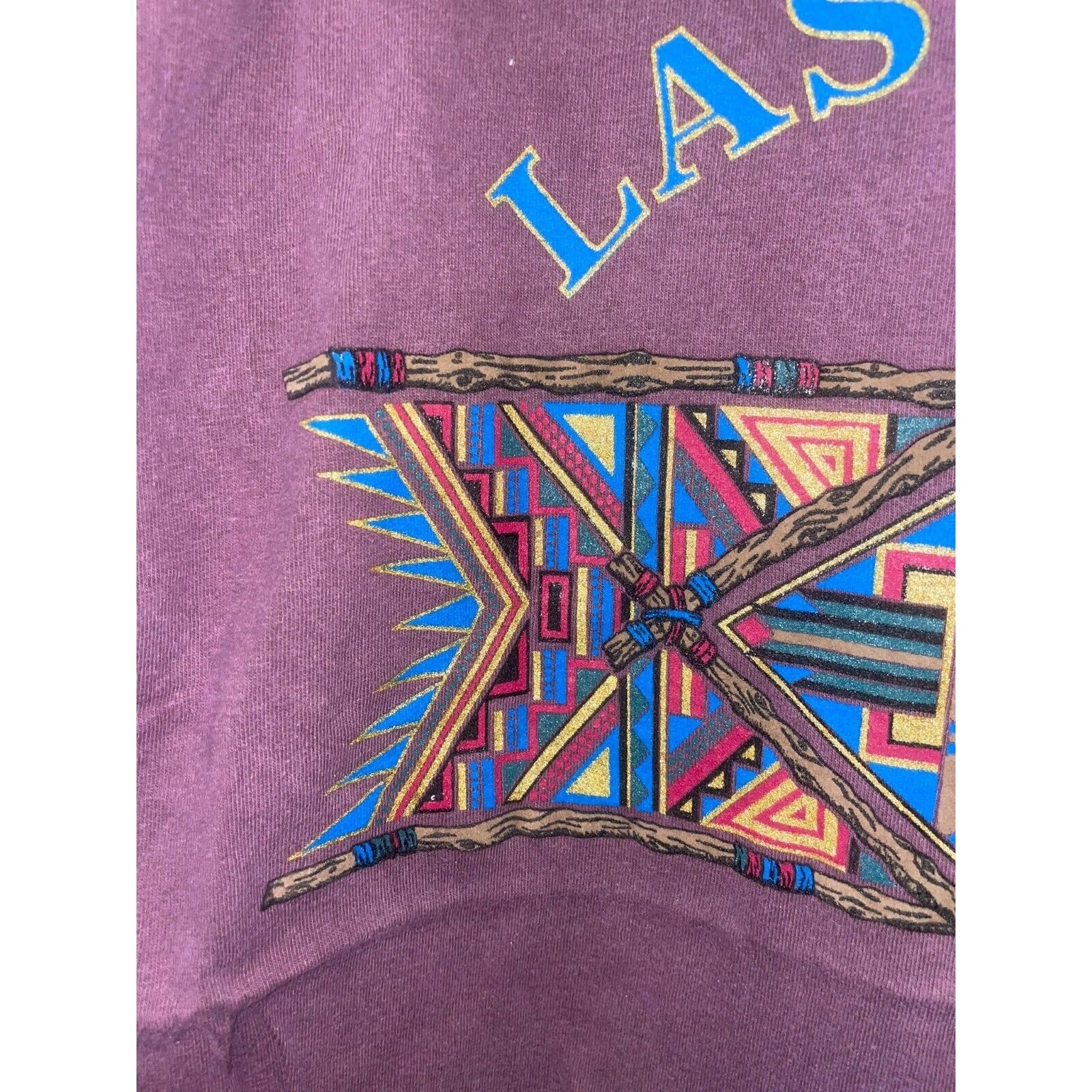 Vintage Las Vegas Native Shirt American Beaded Twigs Purple Tee 90s VTG Large