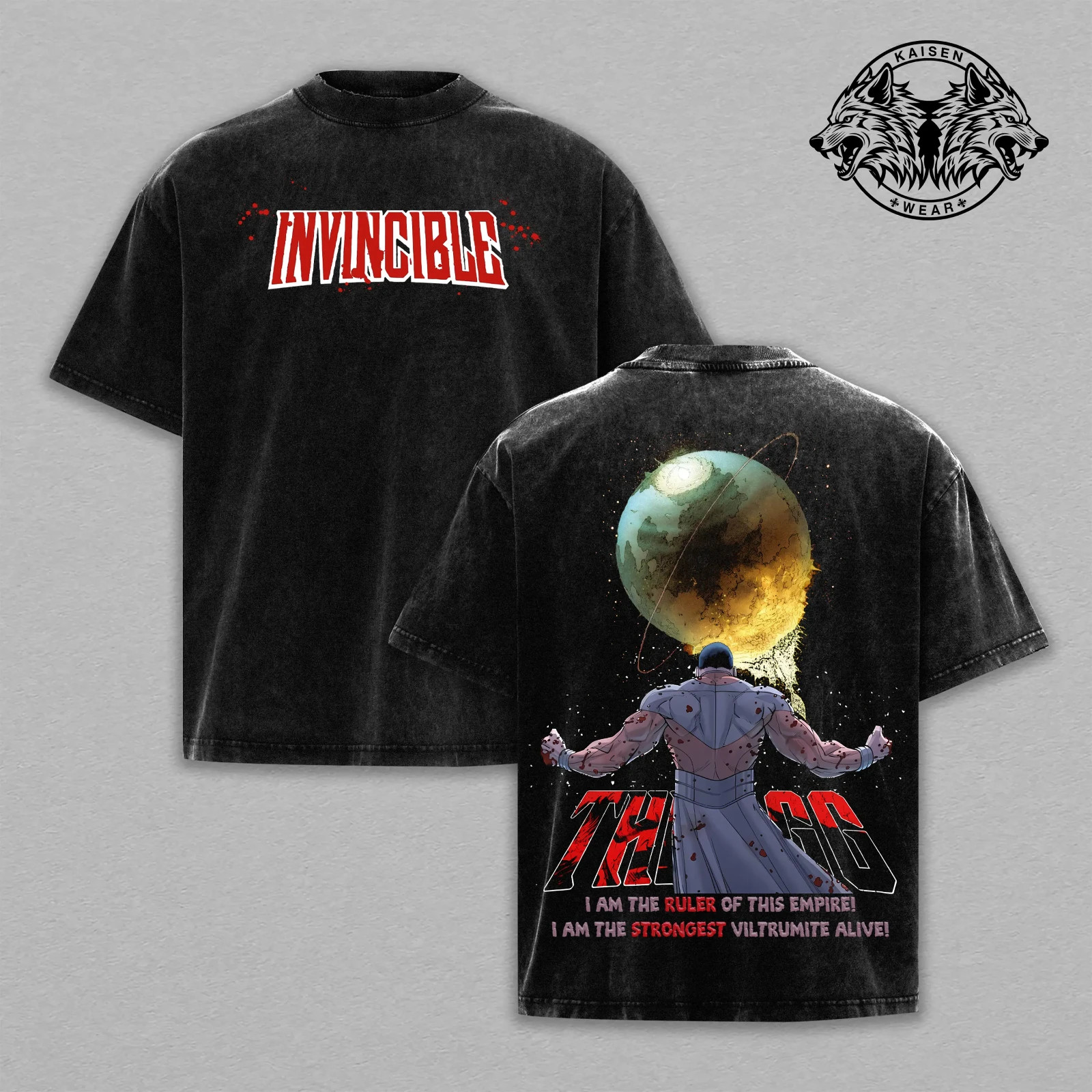 Thragg Invincible Comic Acid Wash T-Shirt Crewneck Graphic Tee Strongest Viltrum