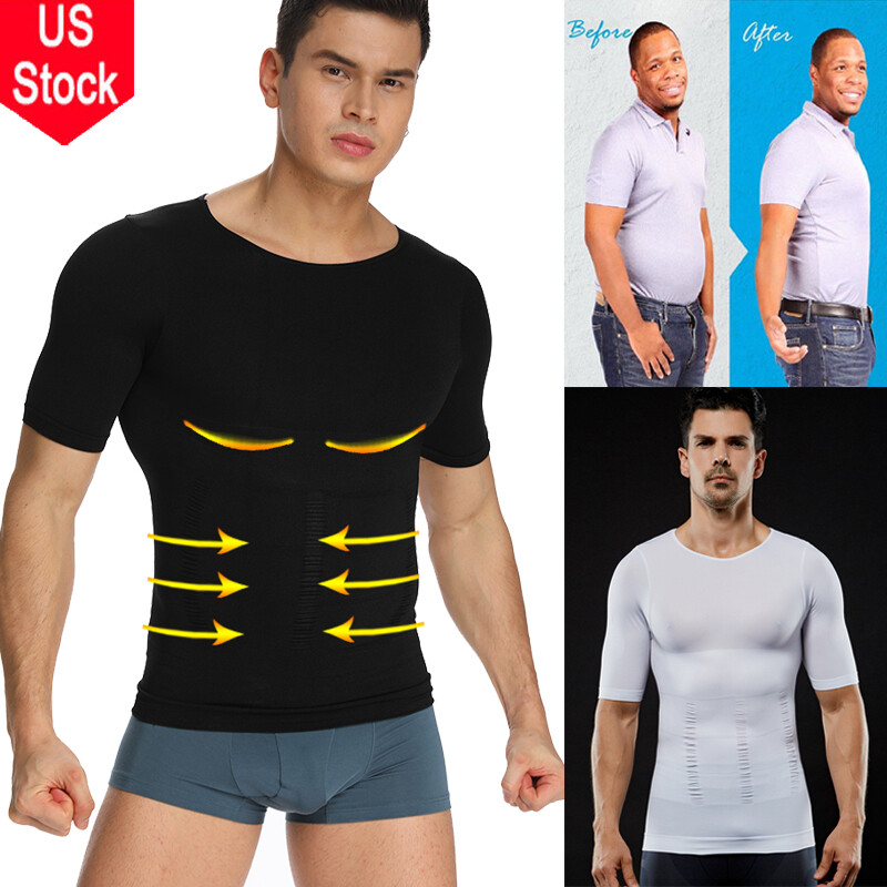 Men Slimming Body Shaper Posture Corrector Vest Abdomen Compression T-Shirt Tops