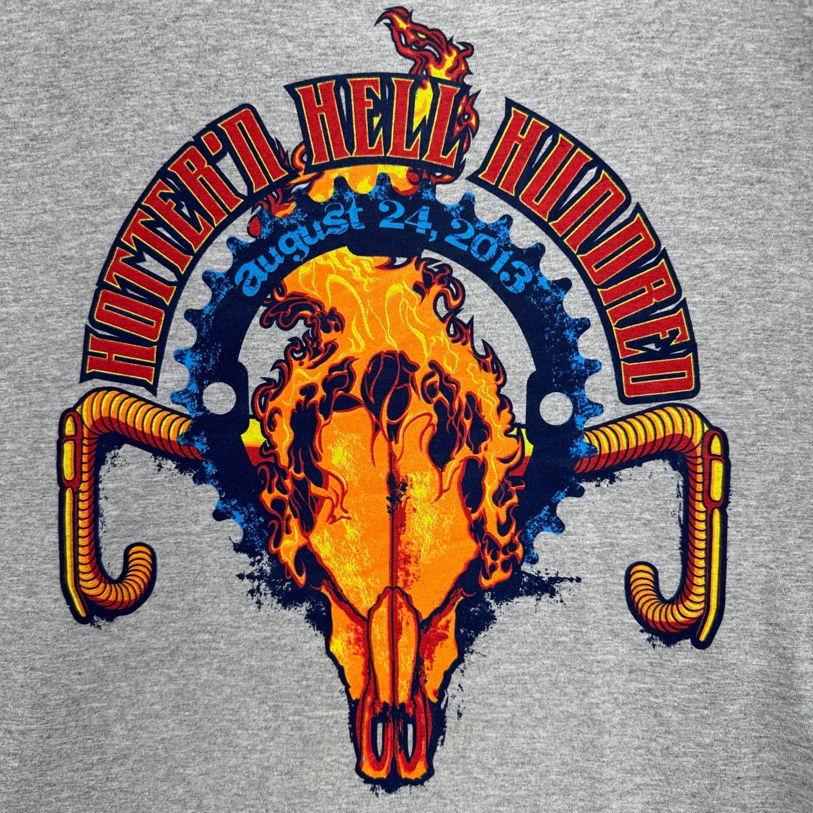 2013 Skull Hotter’N Hell Hundred Bike Race Shirt Gray Mens L Double Sided Biker