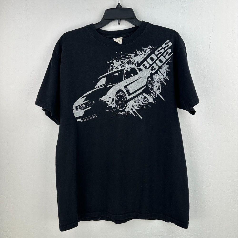 Vintage Ford Mustang Boss 302 Tshirt Mens L Black Car Lover Streetwear Grunge