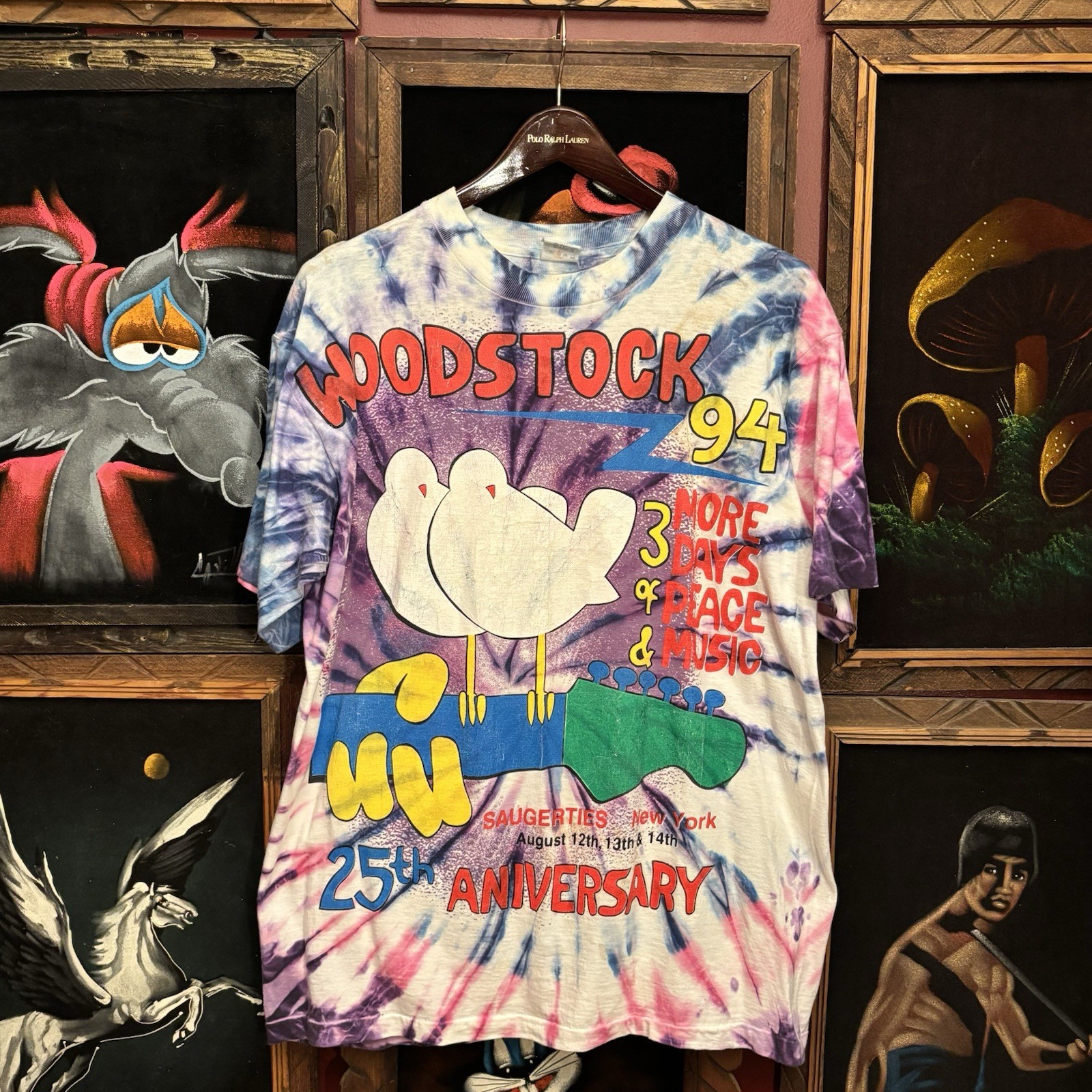 Vintage Woodstock 1994 25th Anniversary AOP Tie Dye Festival Band T-Shirt Size L