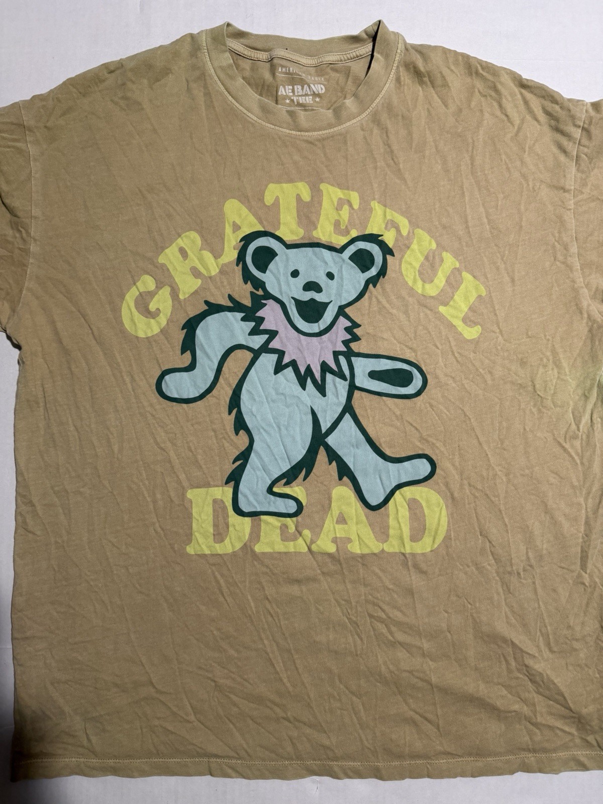 american eagle x grateful dead ‘blue bear’ beige tee, men’s medium t-shirt #1390
