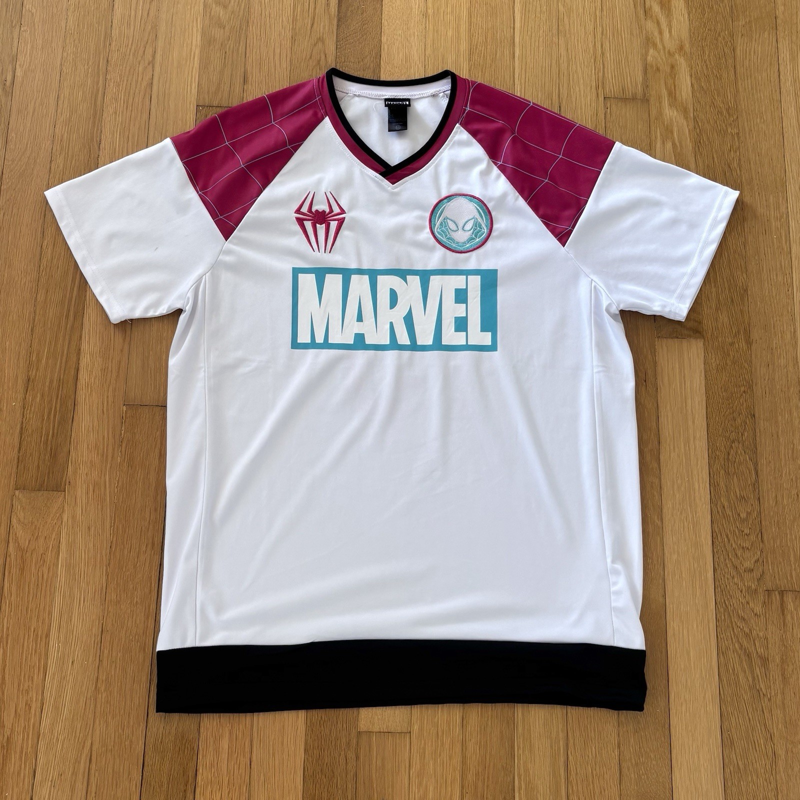 Spider Man Gwen Stacy Baseball Jersey Mens Large White Pink Marvel Rare