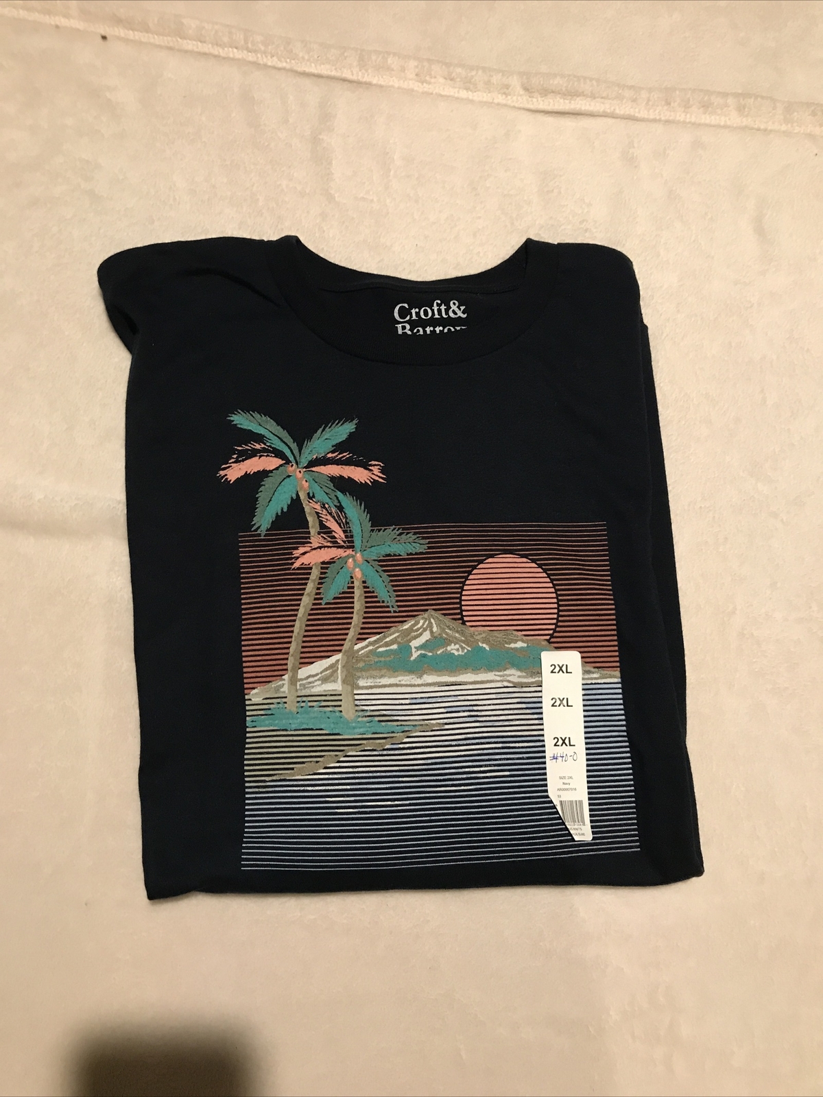 Croft & Barrow T-shirt Tropical Graphic Navy Blue 100% Cotton Men’s Sz 2XL New