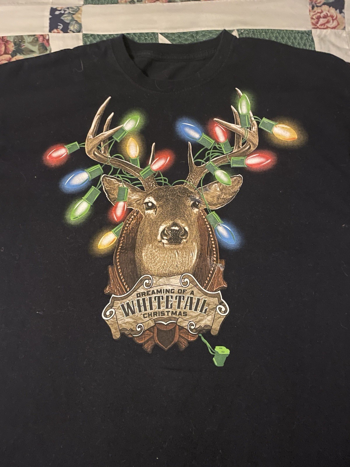 Vintage 90s/00s Holiday Hunting Deer Christmas Lights Graphic T Shirt L