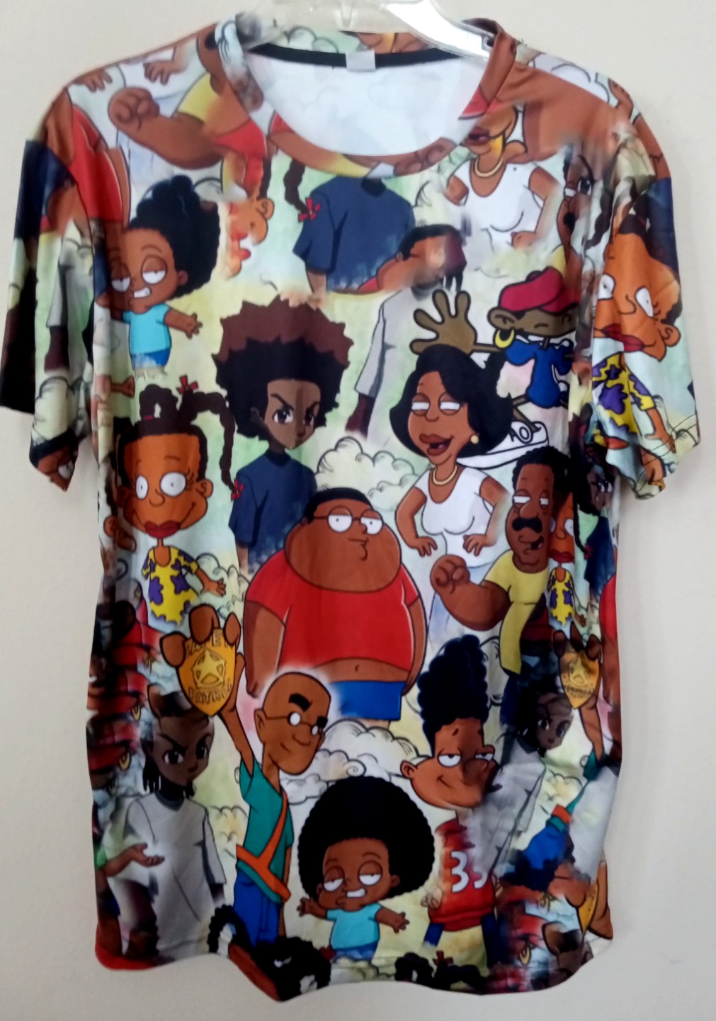 Black Animated Cartoon All Over Character Graphic Print T Shirt Size L