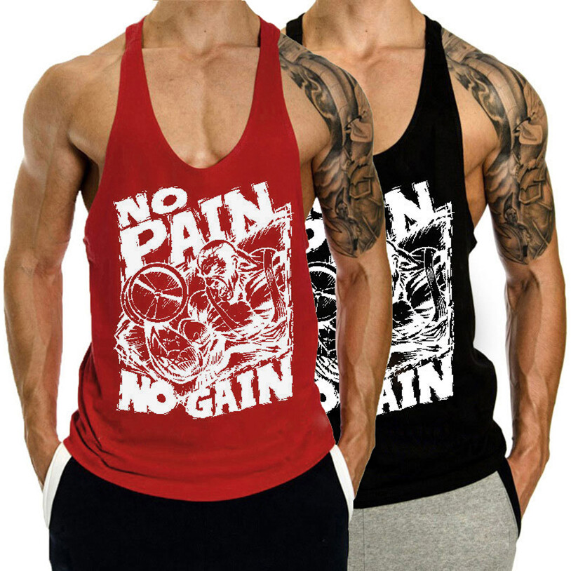 Gym singlets fitness- Men’s Tank Top for Workout – Stringer No Pain No Gain