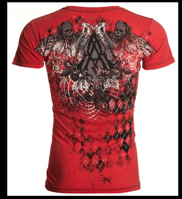 ARCHAIC by AFFLICTION Red QUILTED Short Sleeve Slim Fit Y2K T-shirt NWT
