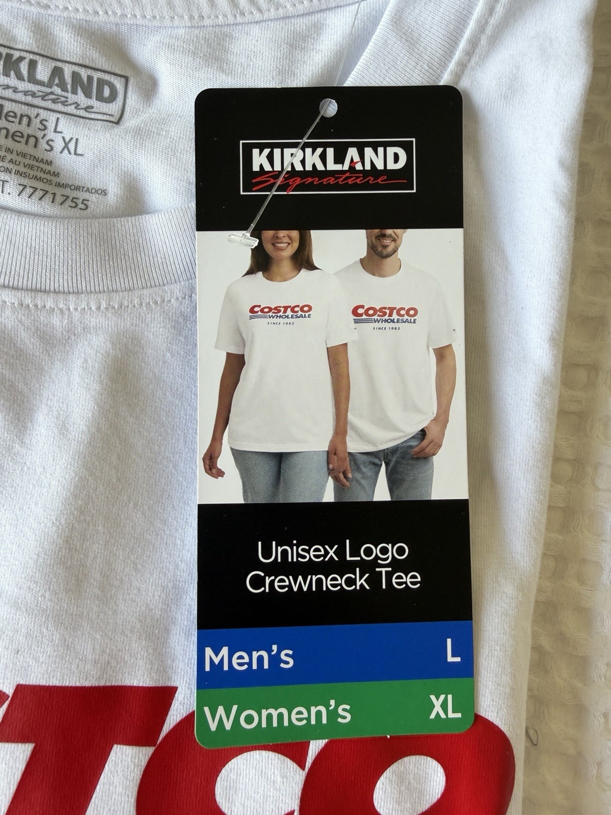 Costco Kirkland Signature Unisex Logo Crewneck Tee, White, Men’s L Women’s XL
