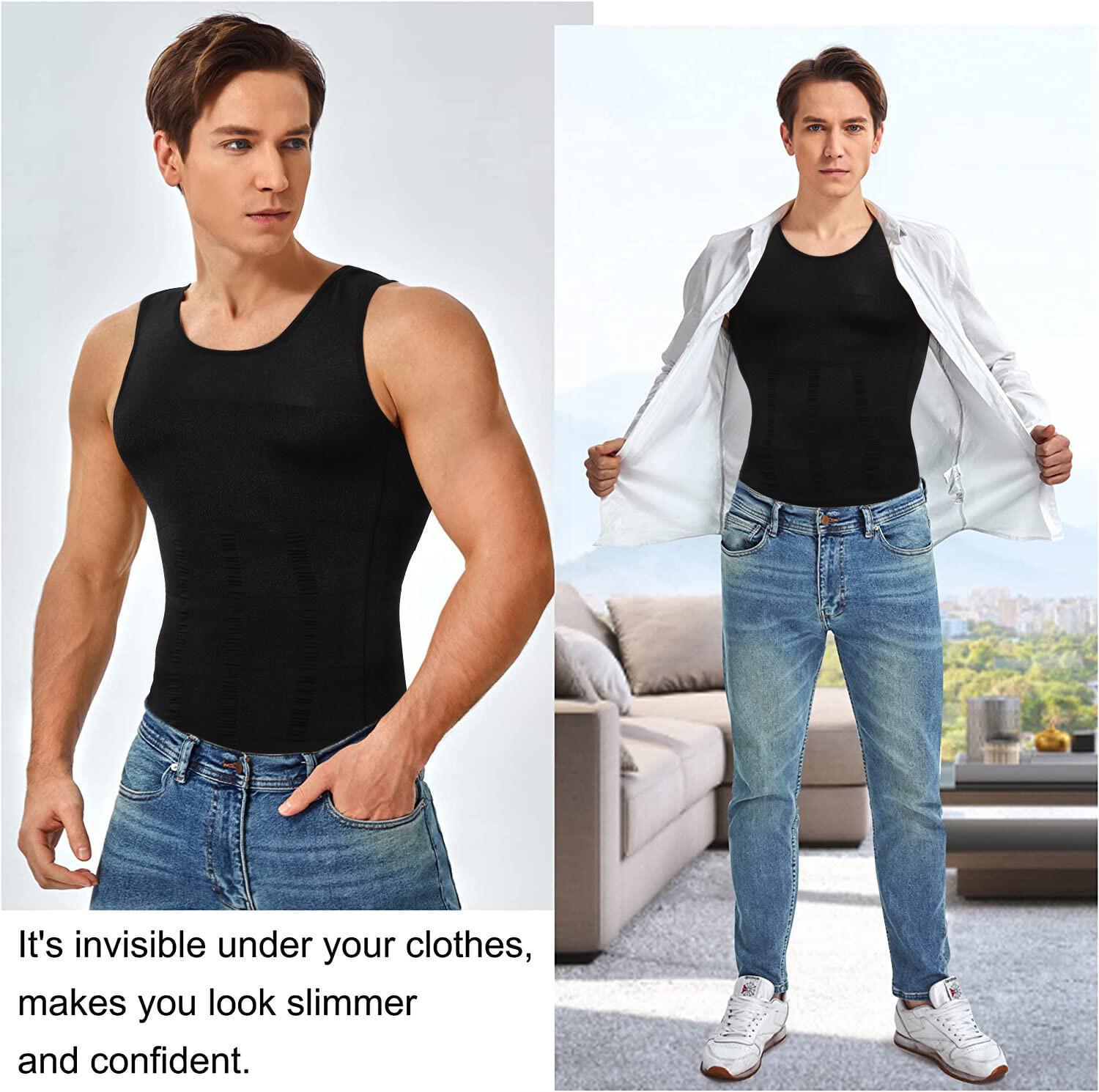 Men’s Slimming Vest Abs Abdomen Compression Shirt Workout Tank Tops Body Shaper