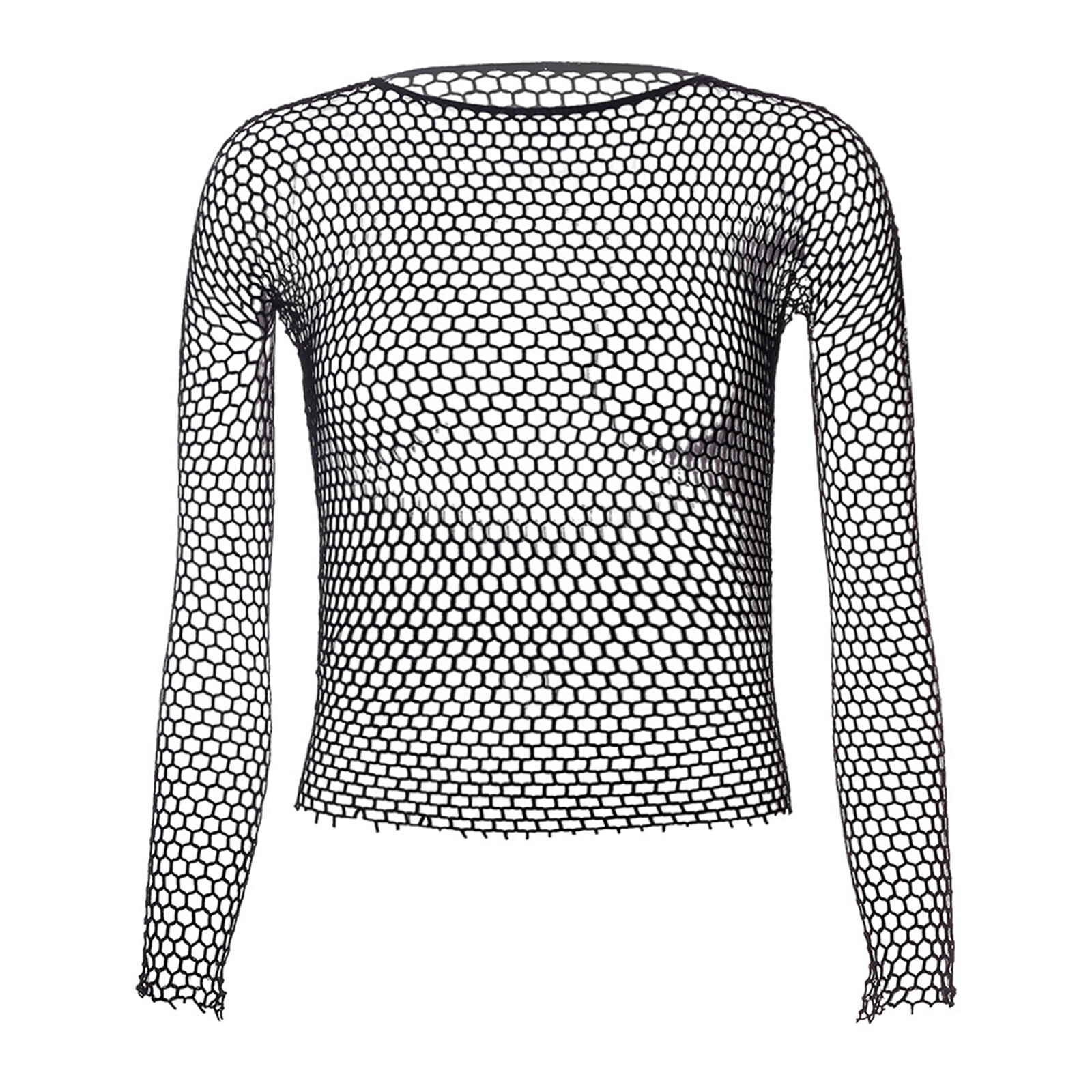 Mens Sexy Mesh See Through Fishnet T-Shirt Long Sleeve Muscle Undershirt Tops