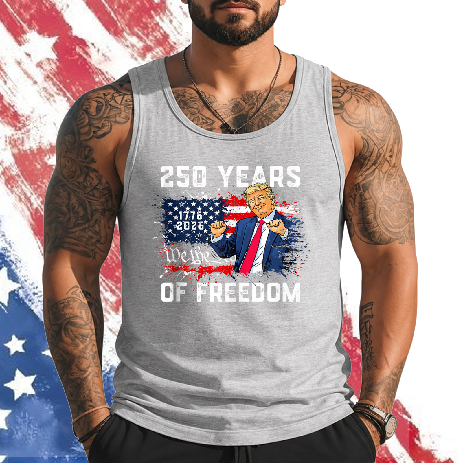 Trump 250th Birthday of America Flag 2026 250th 4th of July Tank Top