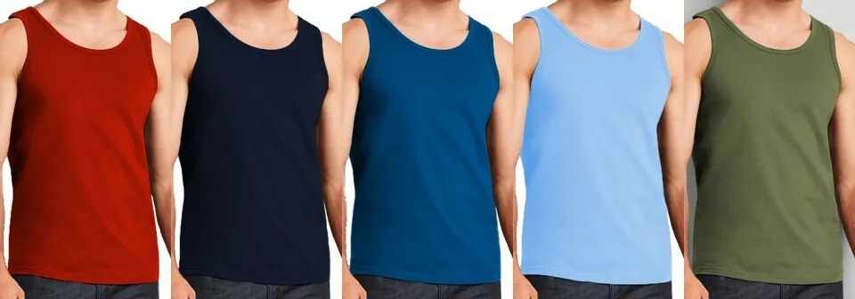 5 Pack Mens Plain Vest Multi Basic Regular Fitted Cotton Tank Top Plus Size 5XL