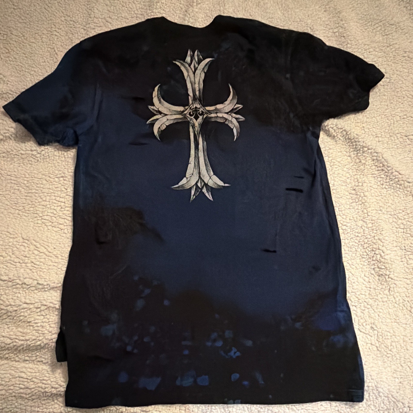 Affliction Men’s S Black/Blue/Gray Cross Graphic Print Crew Neck T-Shirt nwot