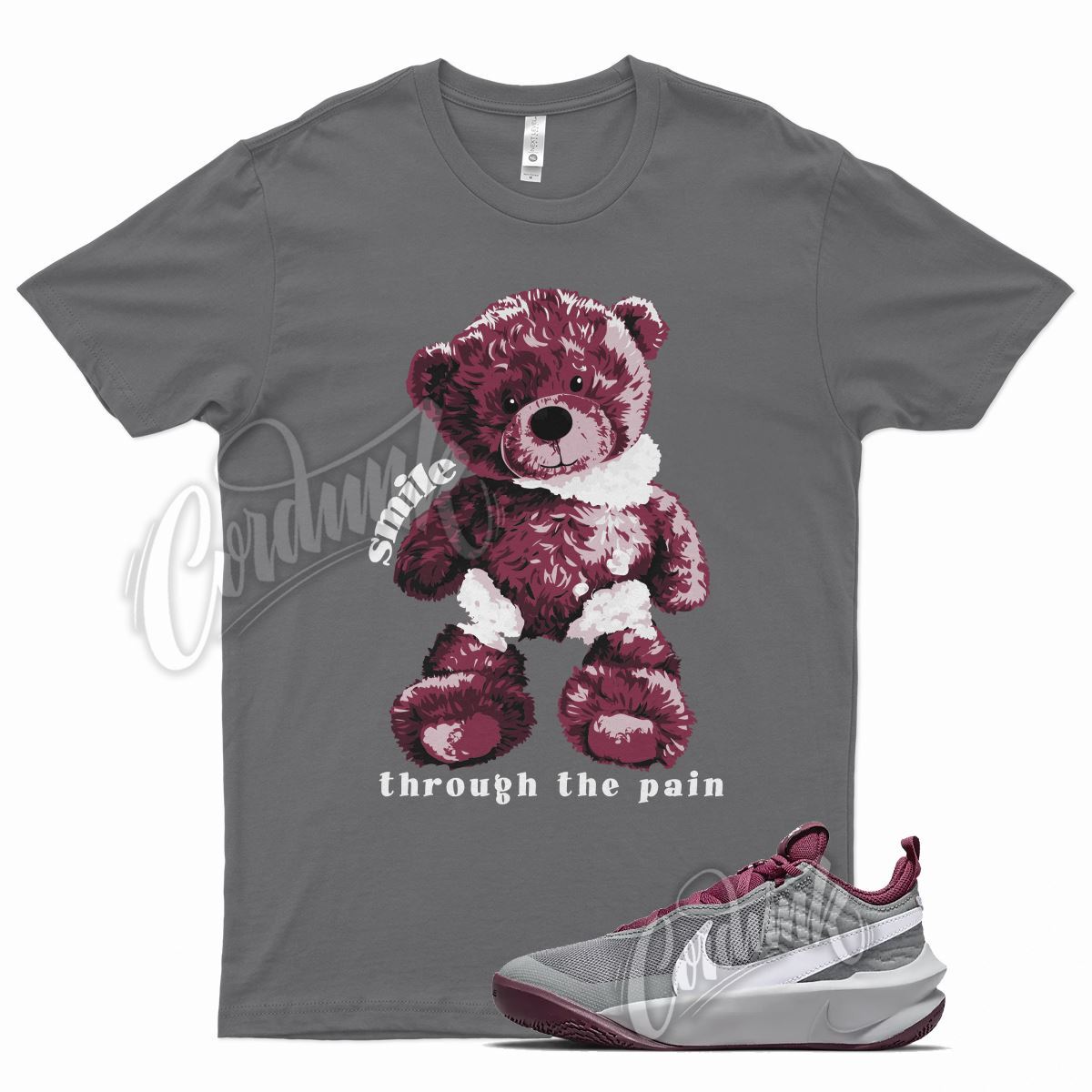 Grey SMILE T Shirt for N Team Hustle D 10 Smoke Dark Beetroot Violet