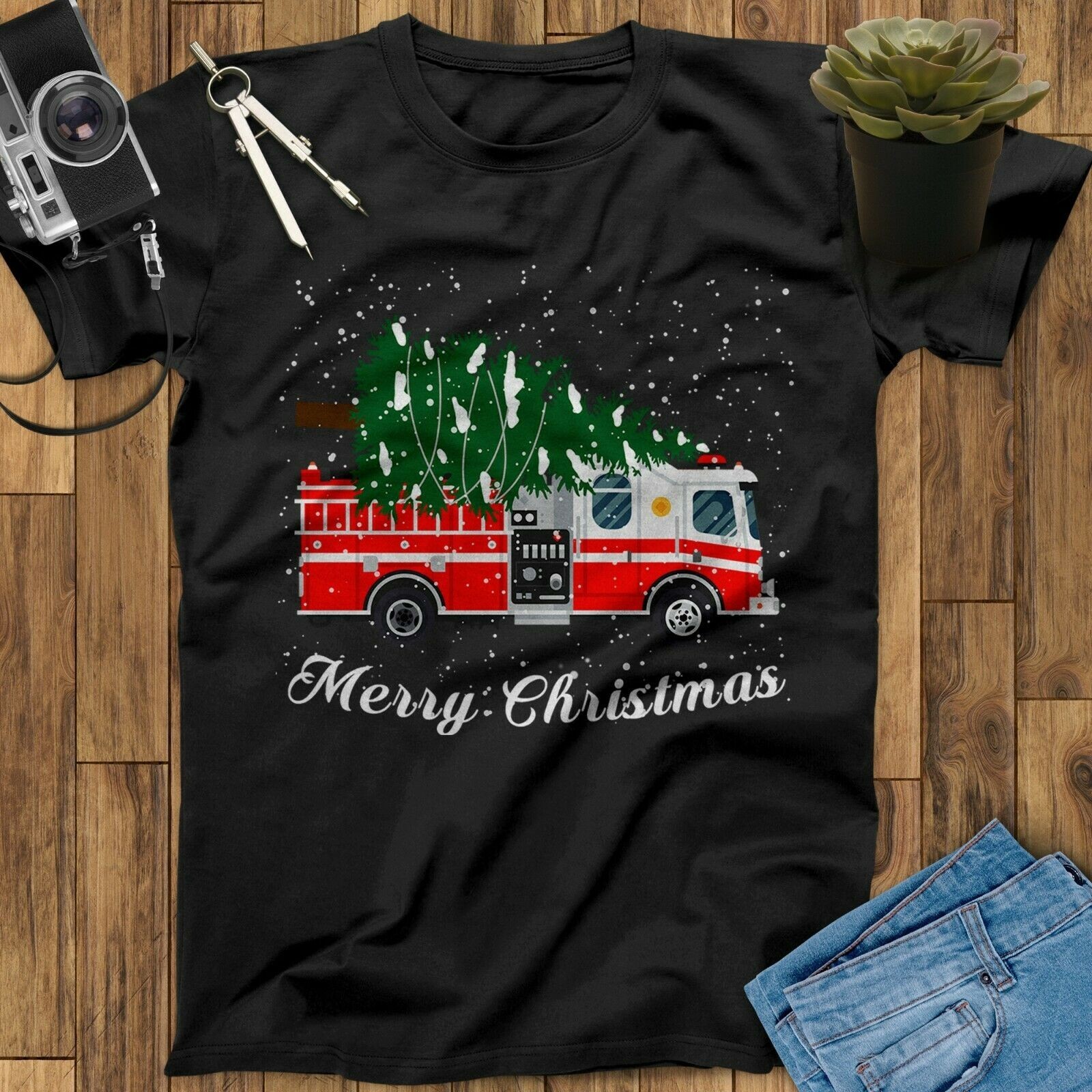Christmas Tree Fire Truck Firefighter Thin Red Line For Men Women Unisex T Shirt