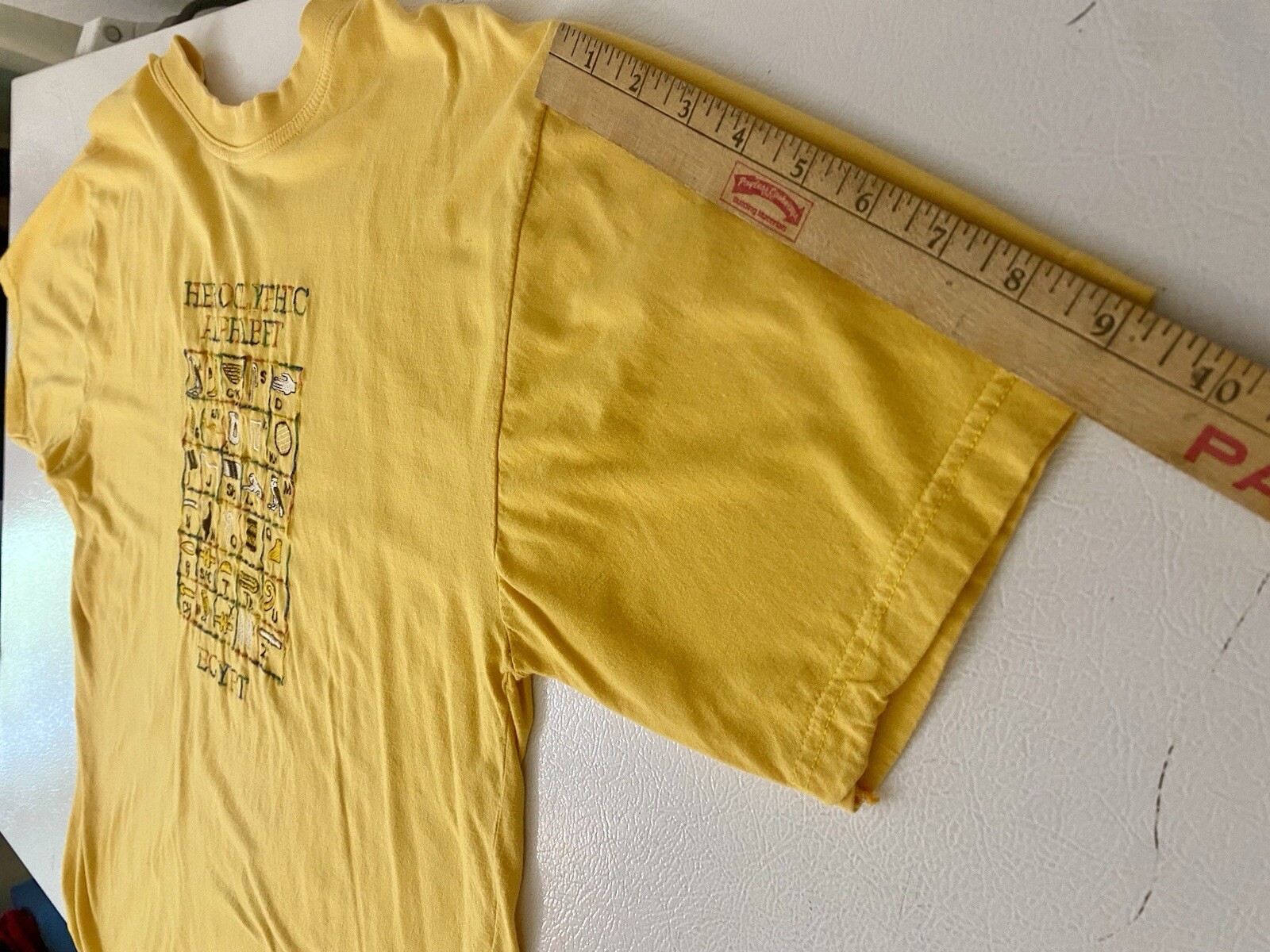 Vintage 90s Egyptian Hieroglyphics T Shirt Embroidered Yellow/Multi-Color XL