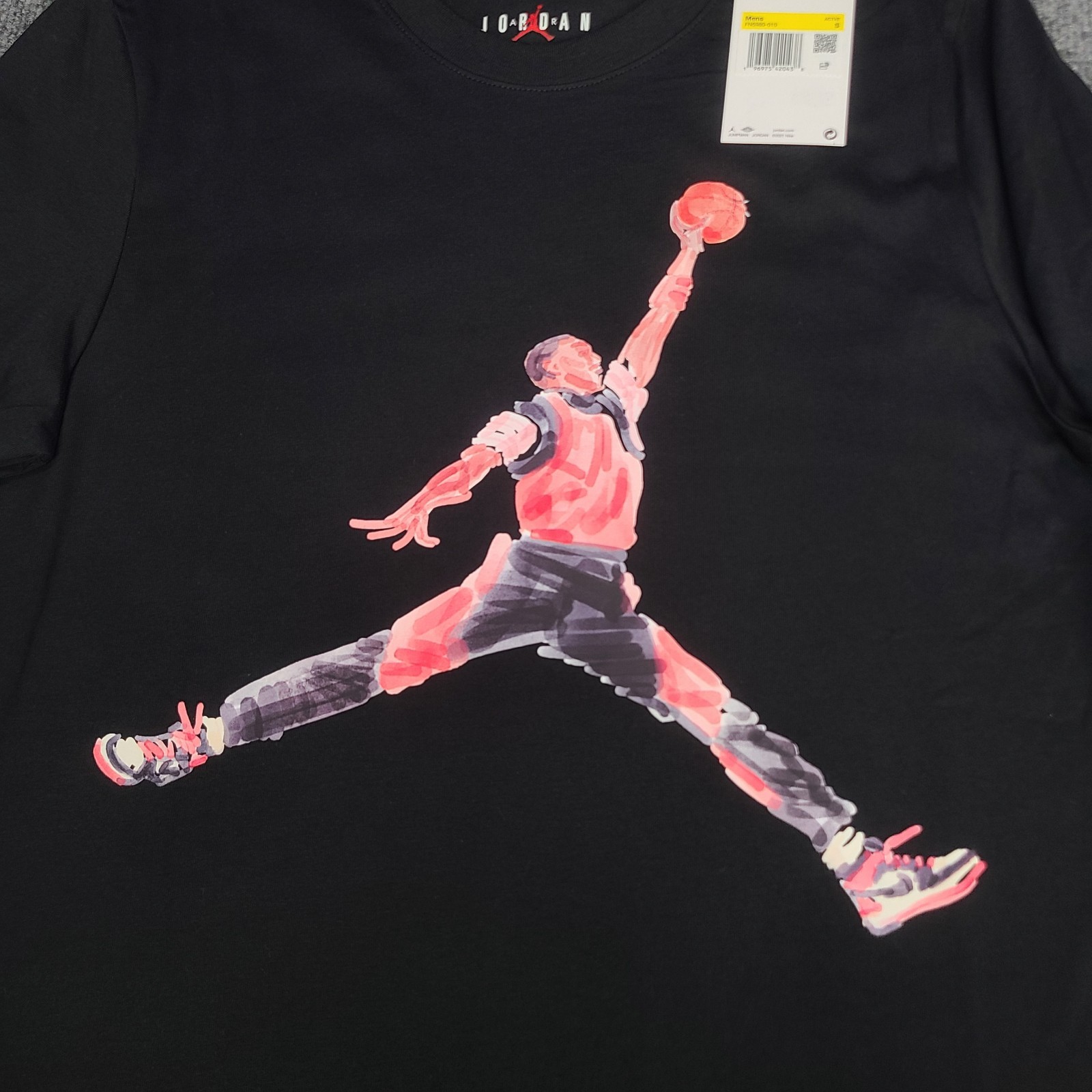 Jordan Shirt Mens Small Black Red Jumpman Watercolor Graphic Nike Air Cotton Tee