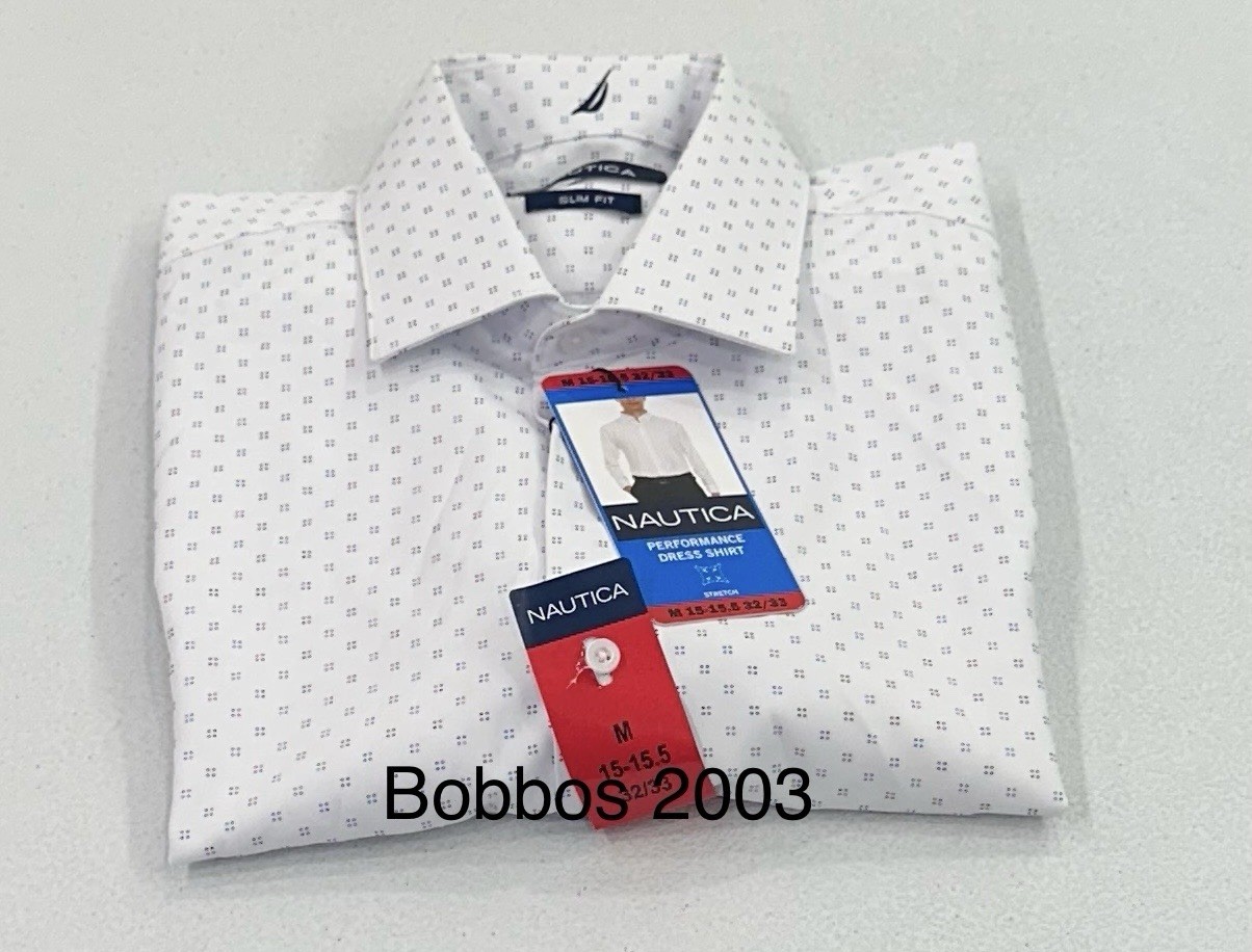 Nautica Men’s Performance Slim Fit Dress Shirt, White, M (15-15.5, 32/33)