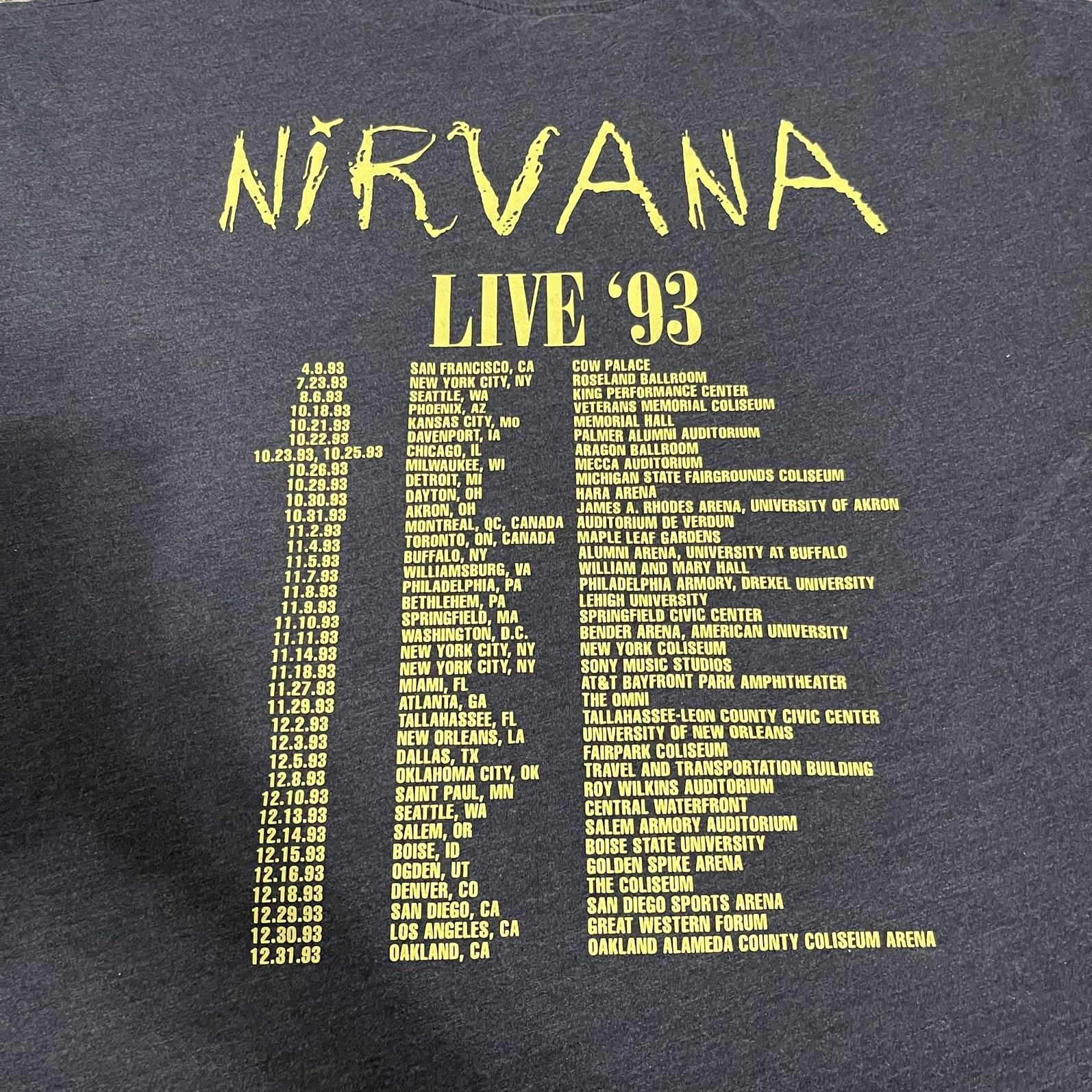 Nirvana Men’s Smiley 1993 Tour Graphic Distress Relax Boxy Tee Size 2XL
